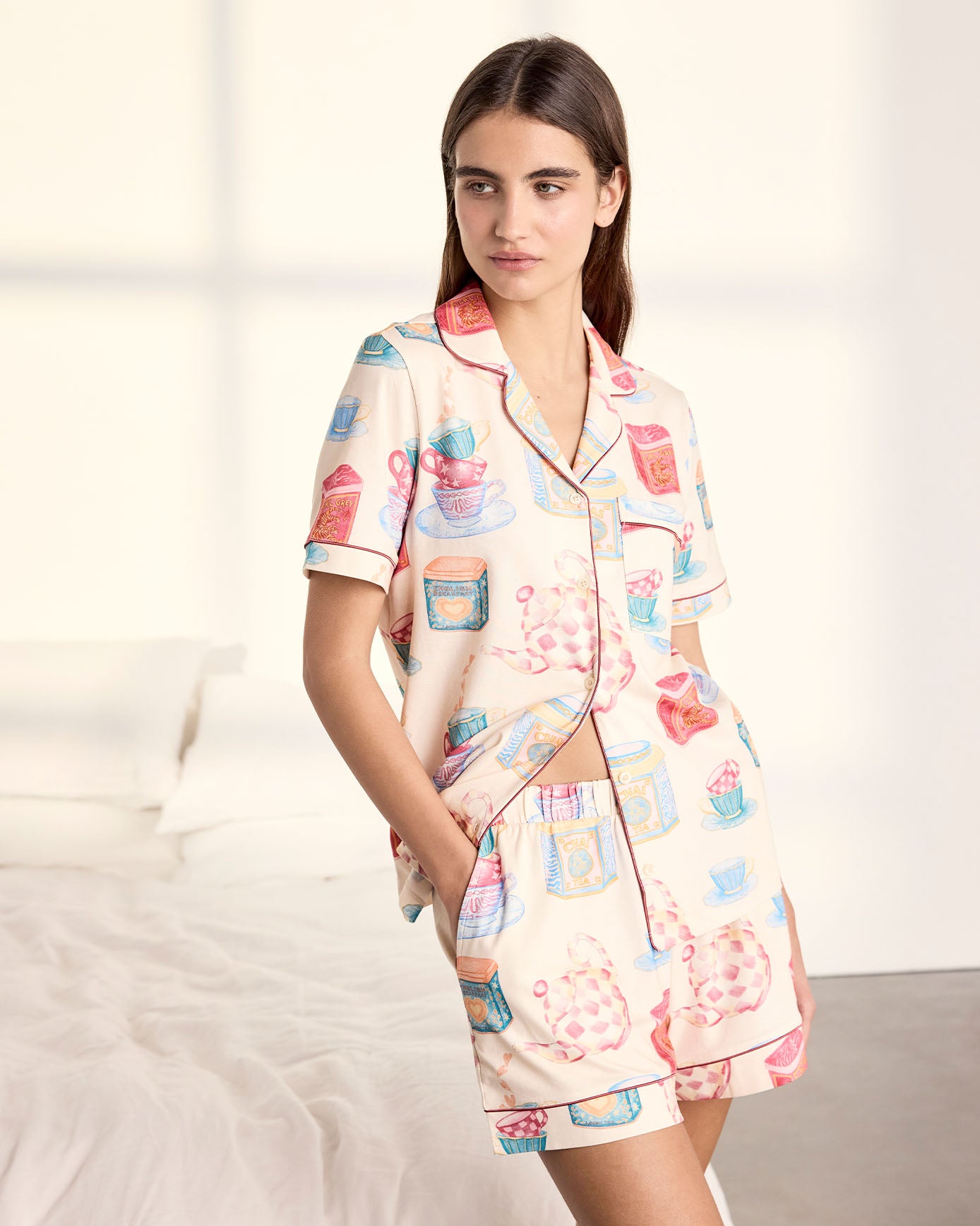Organic Cotton Tea Party Print Short Pyjama Set