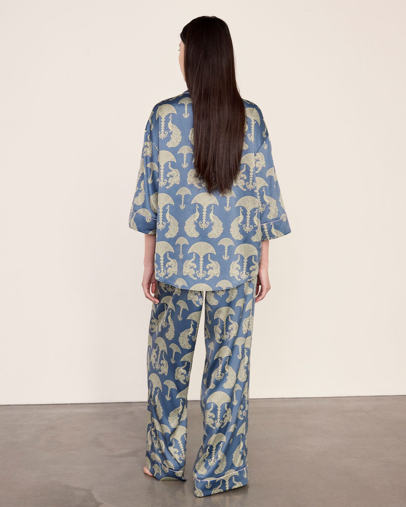 Satin Tigers & Peacocks Print Long Pyjama Set