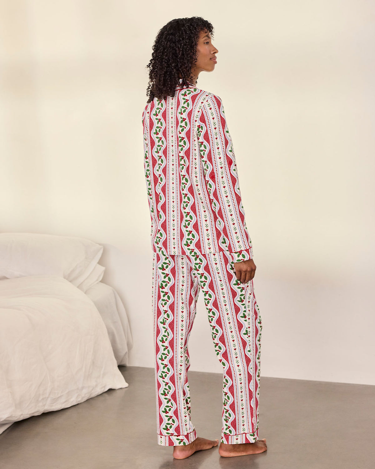 Maternity Organic Cotton Garland Holly Stripe Print Long Pyjama Set