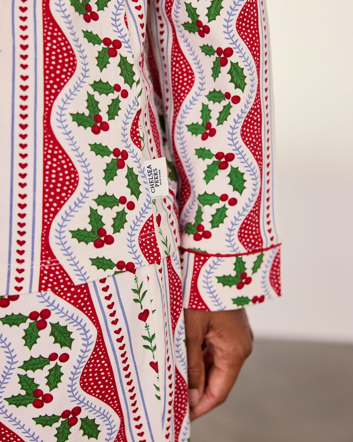 Maternity Organic Cotton Garland Holly Stripe Print Long Pyjama Set