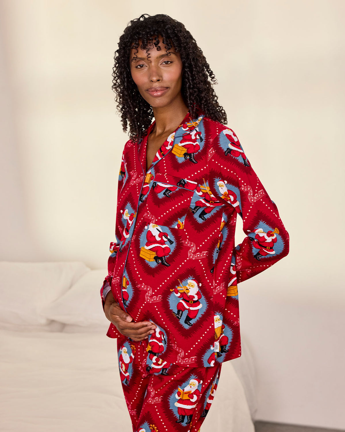 Maternity Organic Cotton Christmas Santa Songbook Print Long Pyjama Set