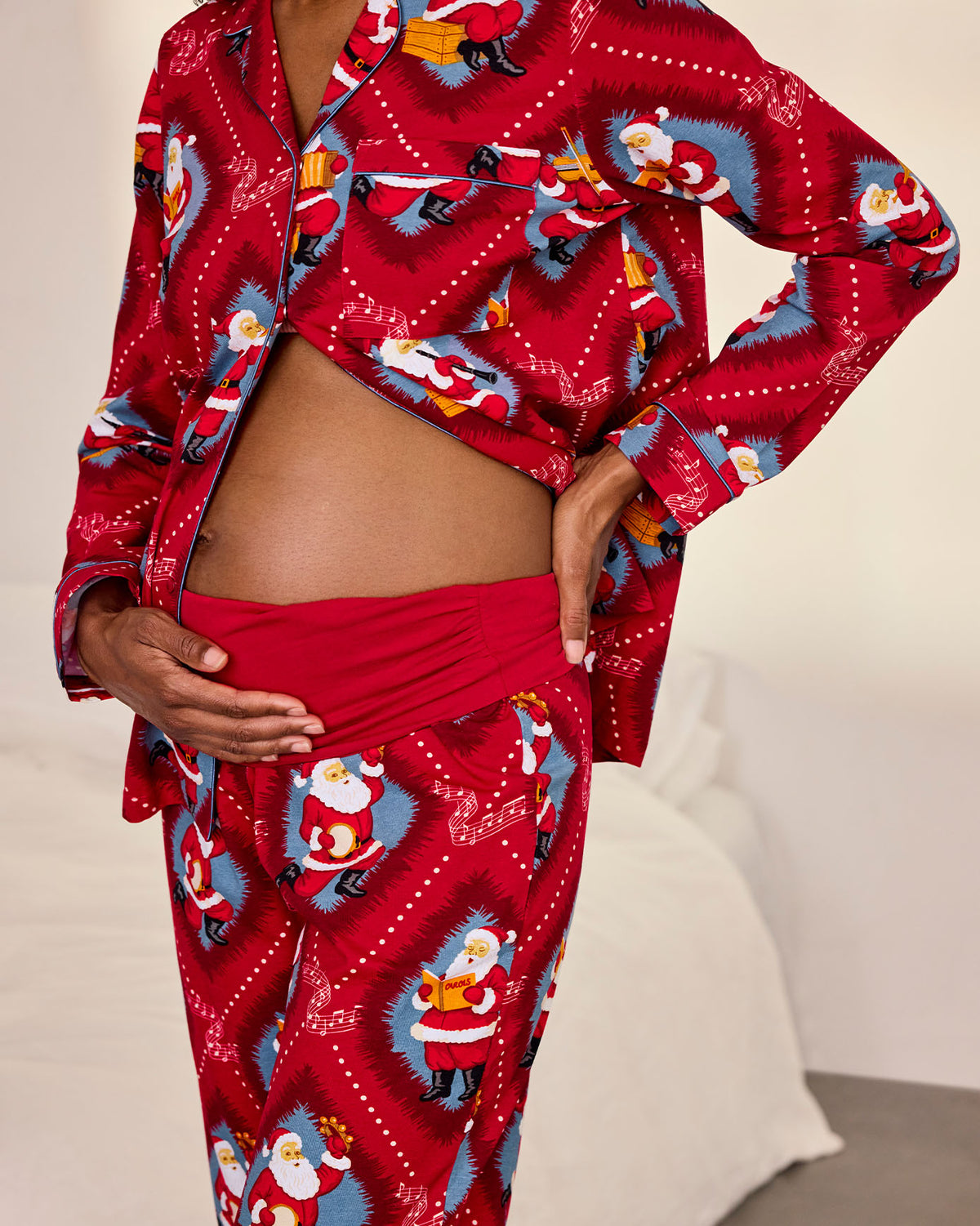 Maternity Organic Cotton Christmas Santa Songbook Print Long Pyjama Set