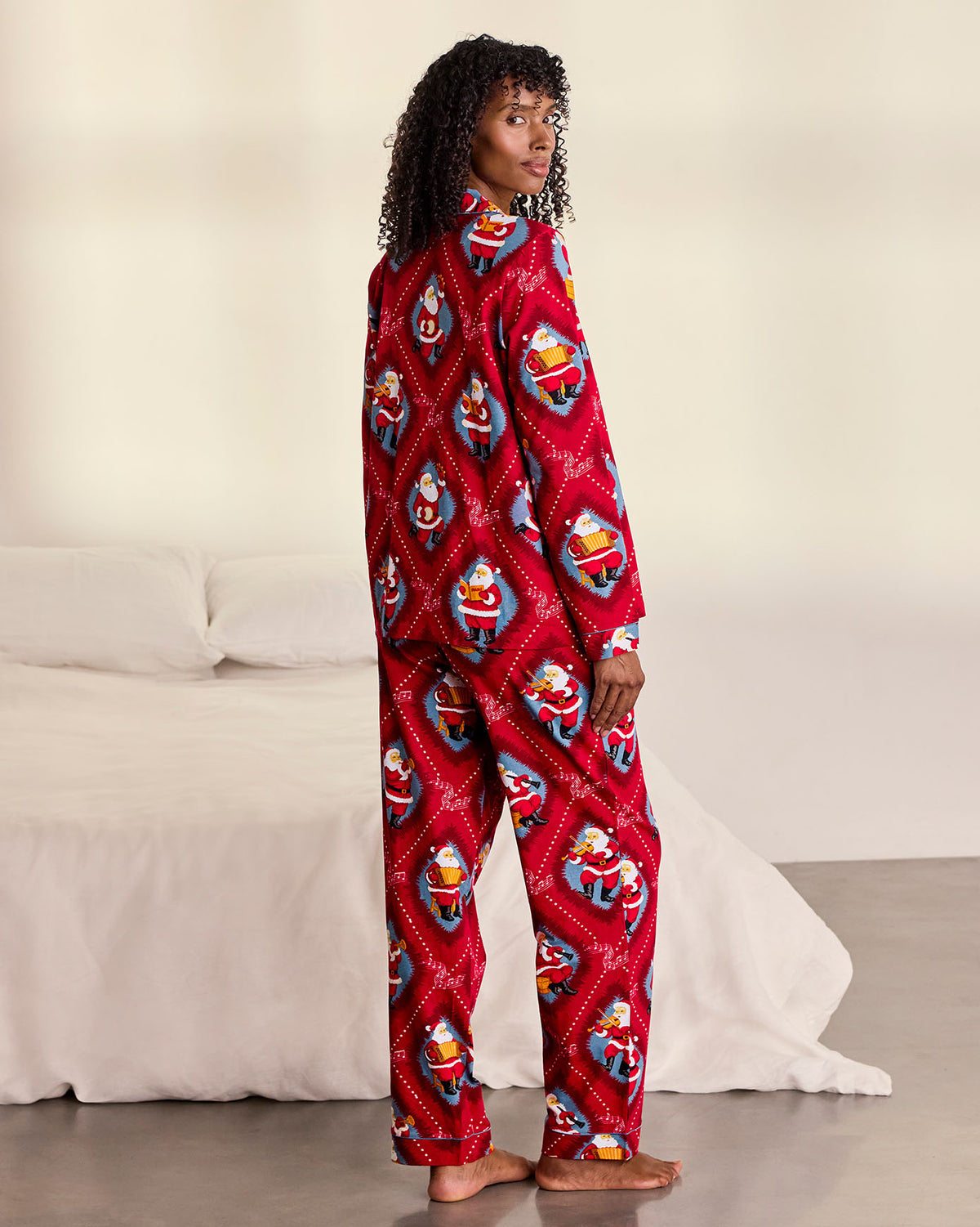 Maternity Organic Cotton Christmas Santa Songbook Print Long Pyjama Set