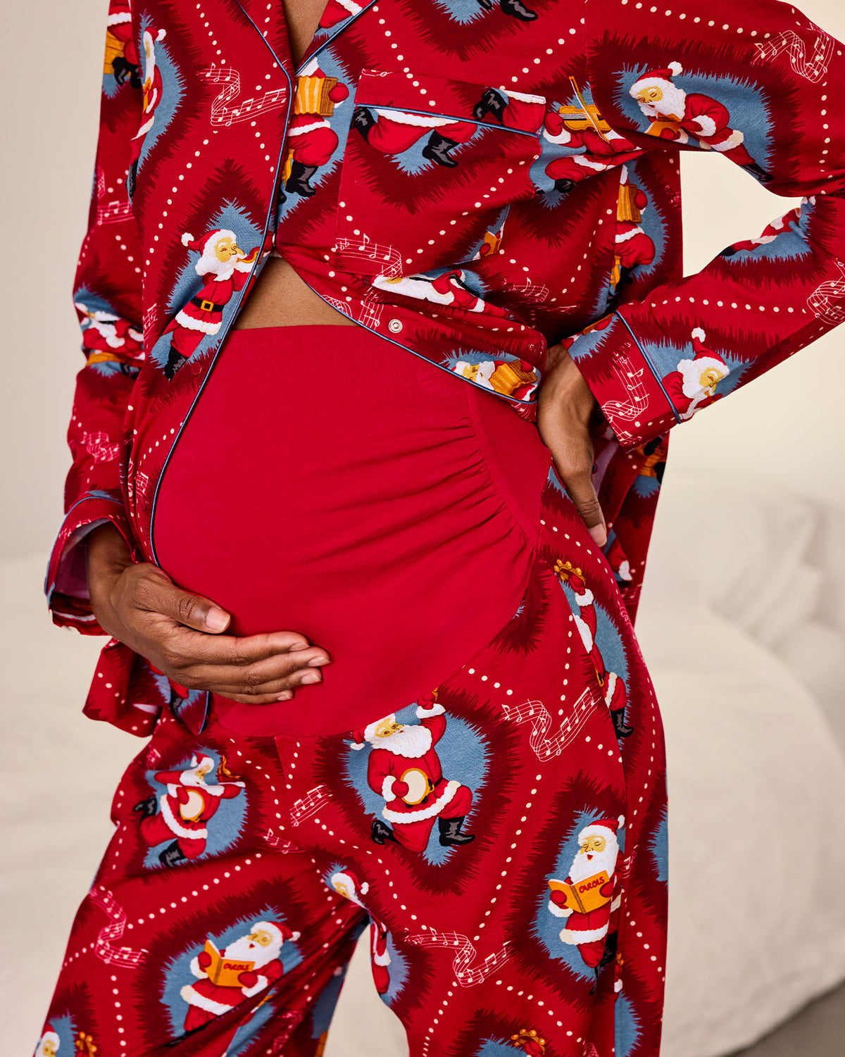 Maternity Organic Cotton Christmas Santa Songbook Print Long Pyjama Set