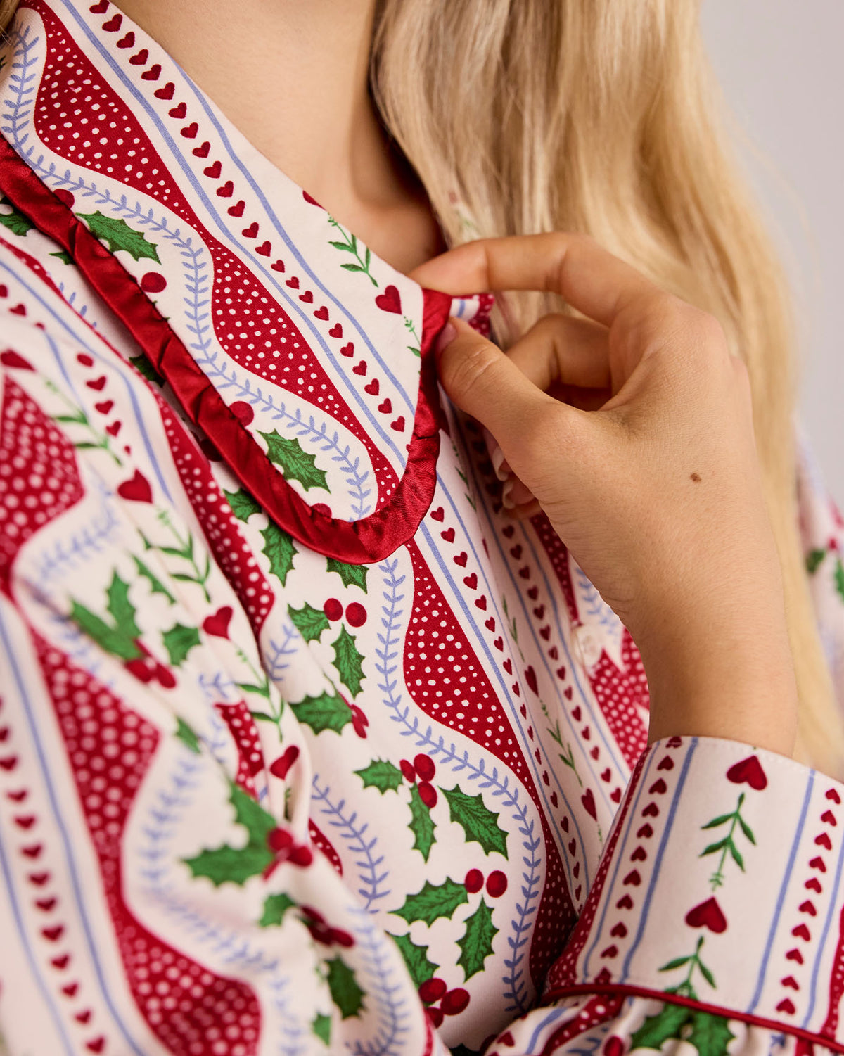 Organic Cotton Garland Holly Stripe Print Long Pyjama Set
