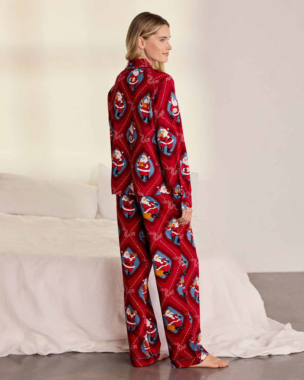 Organic Cotton Christmas Santa Songbook Print Long Pyjama Set