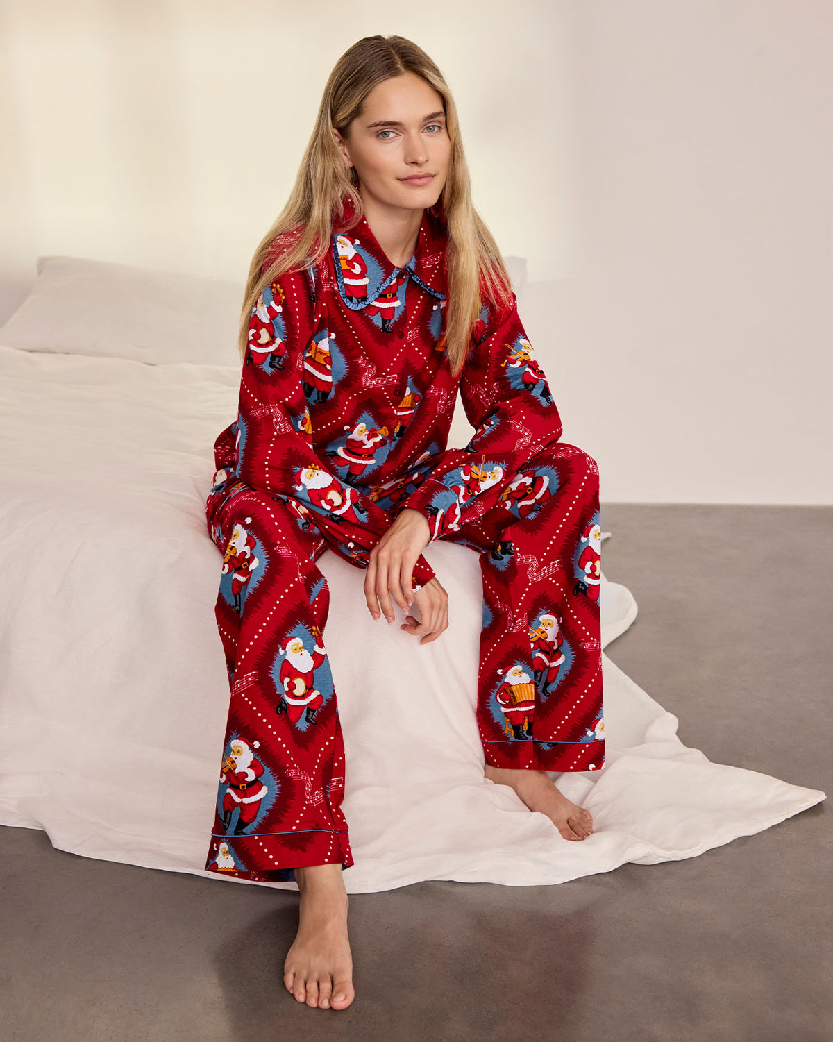 Organic Cotton Christmas Santa Songbook Print Long Pyjama Set