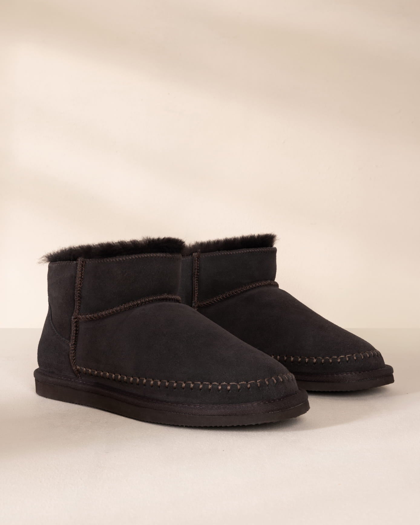 Suede Cowhide Mini Boot Slipper - Brown