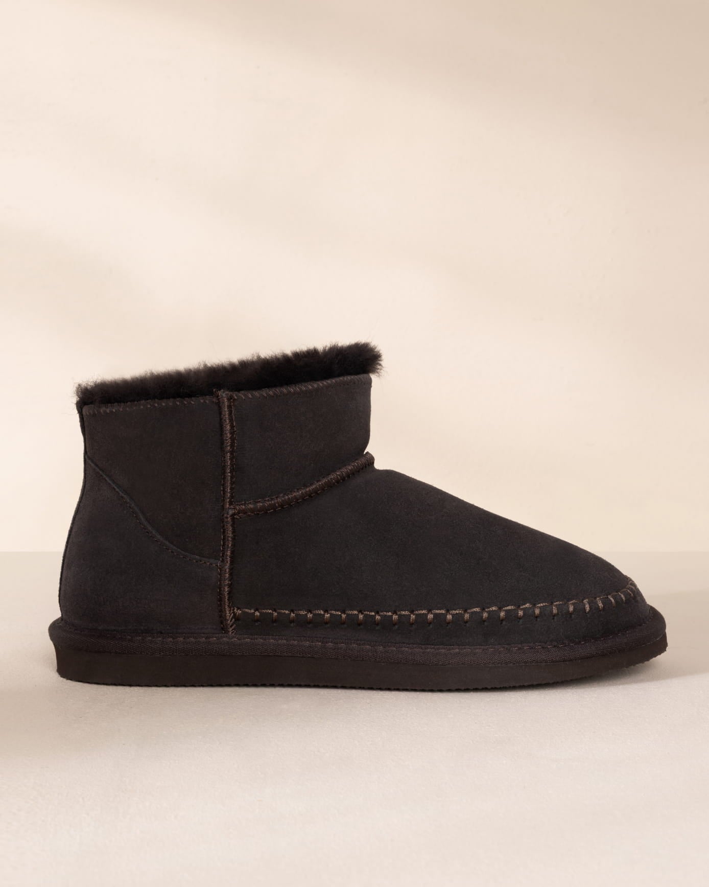 Suede Cowhide Mini Boot Slipper - Brown