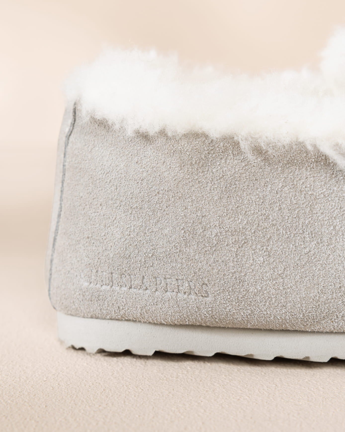 Suede Cowhide Buckle Detail Moccasin Slippers - Grey
