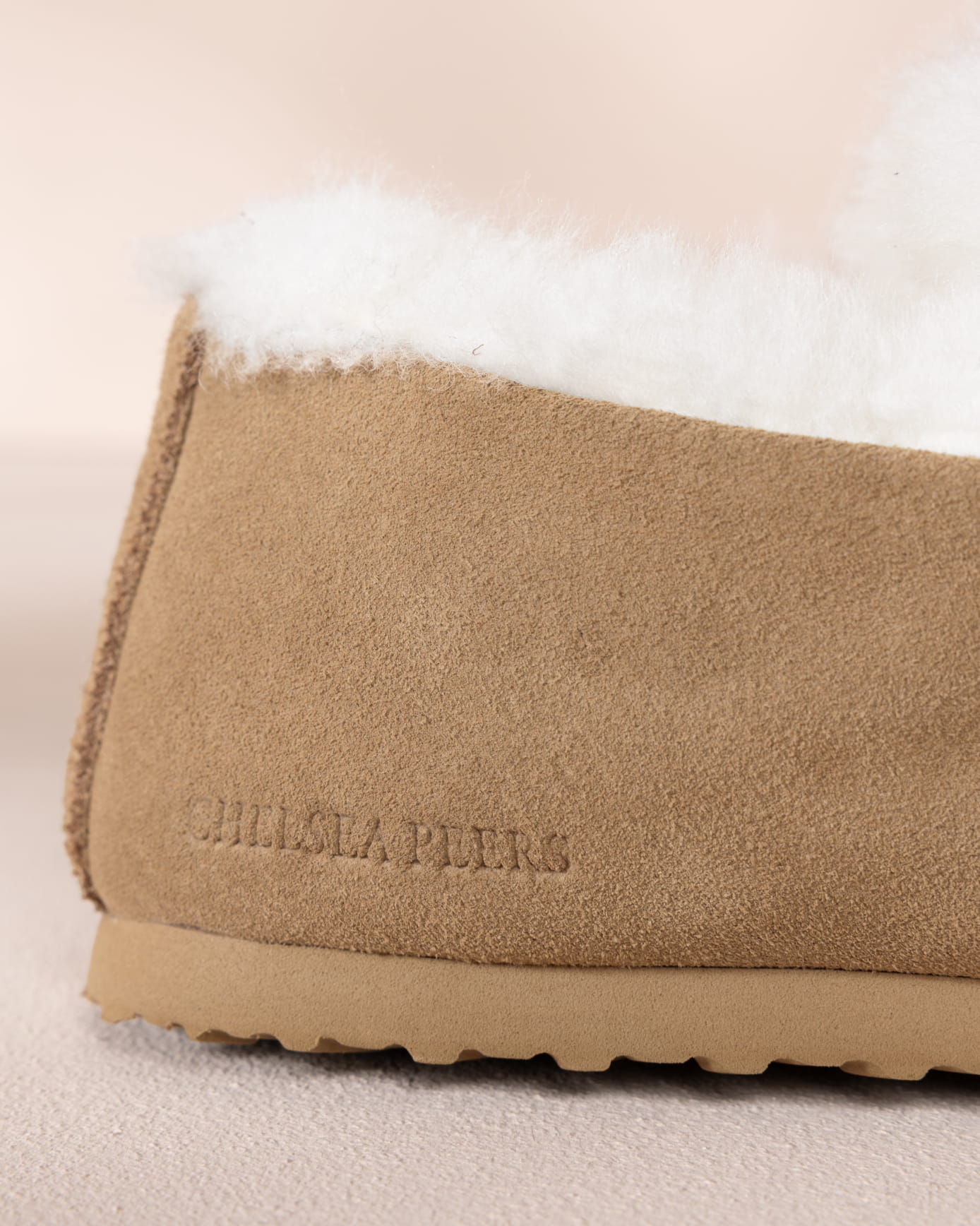 Suede Cowhide Buckle Detail Moccasin Slippers - Camel