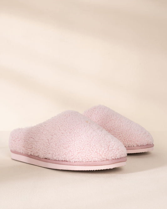 Sheepskin Borg Mule Slippers - Pink
