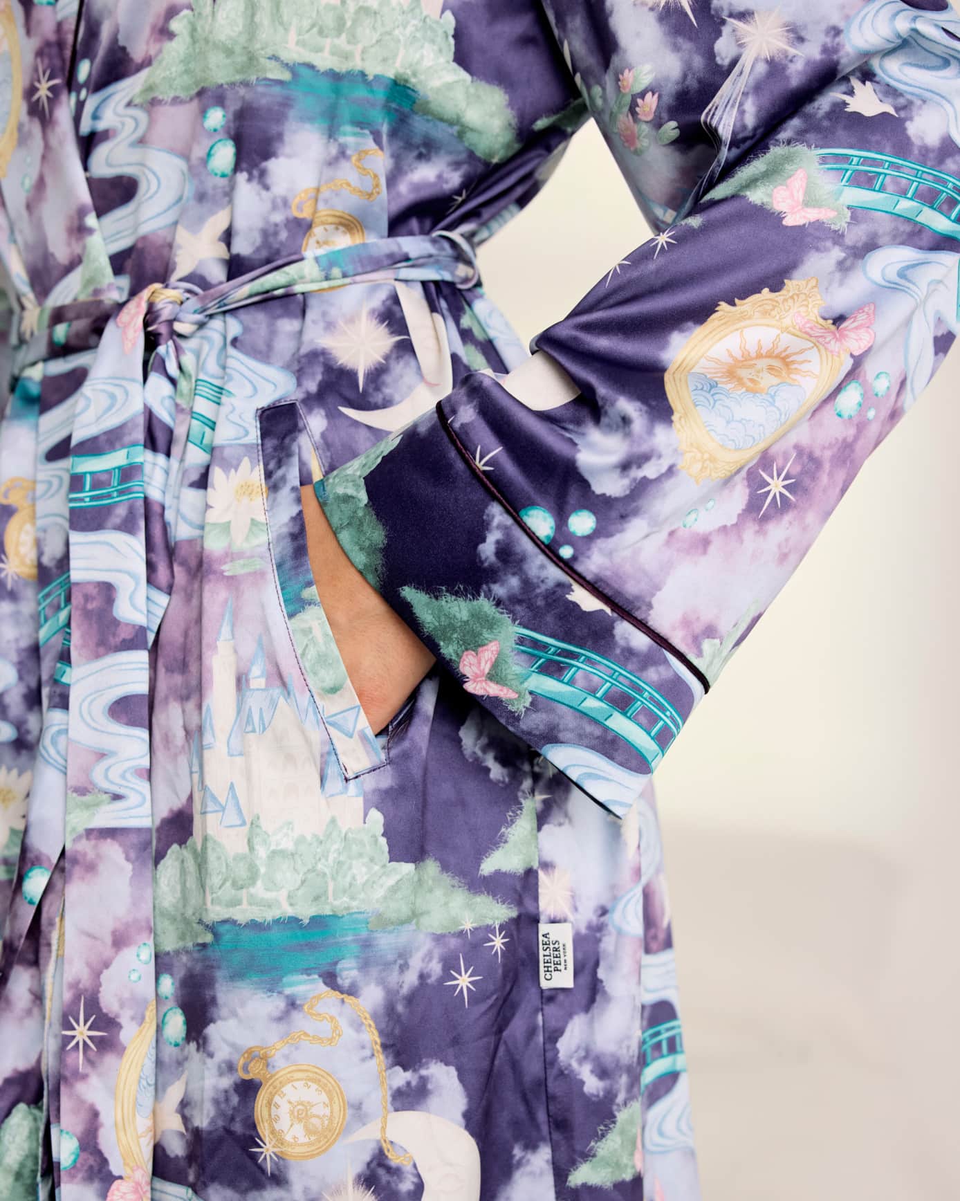 Satin Dreamscape Kingdom Print Kimono Dressing Gown