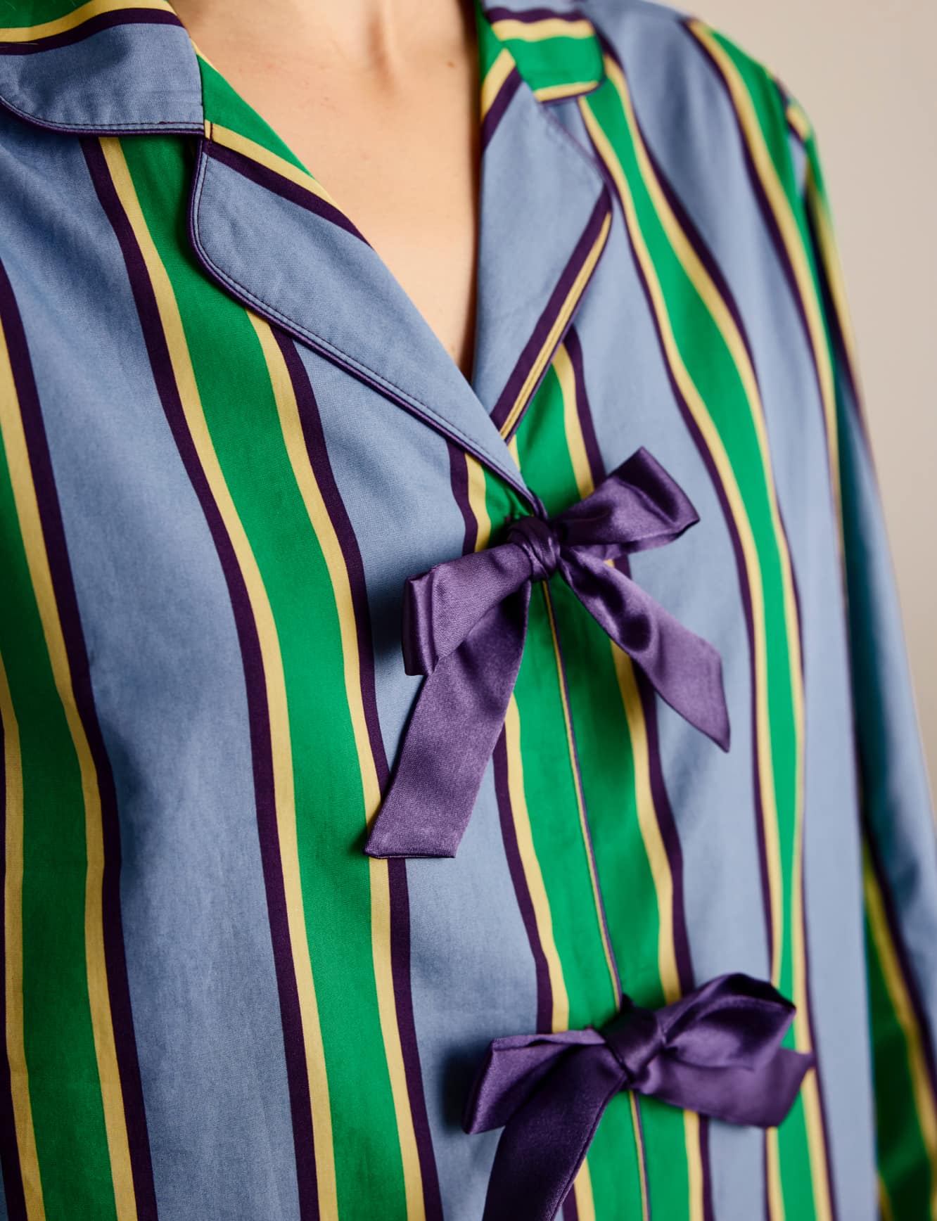 Tall Organic Cotton Jewel Stripe Button Up Long Pyjama Set
