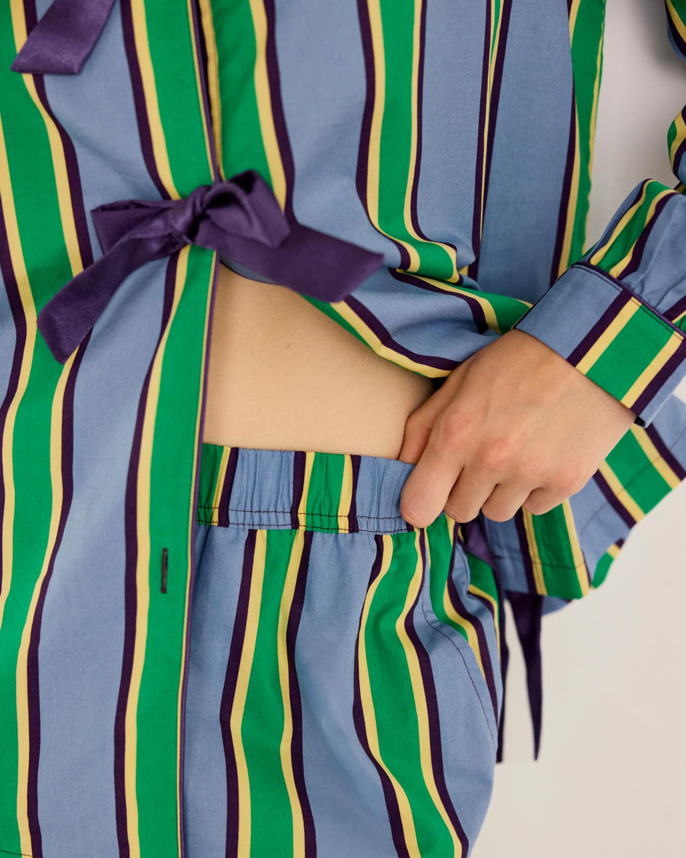 Tall Organic Cotton Jewel Stripe Button Up Long Pyjama Set