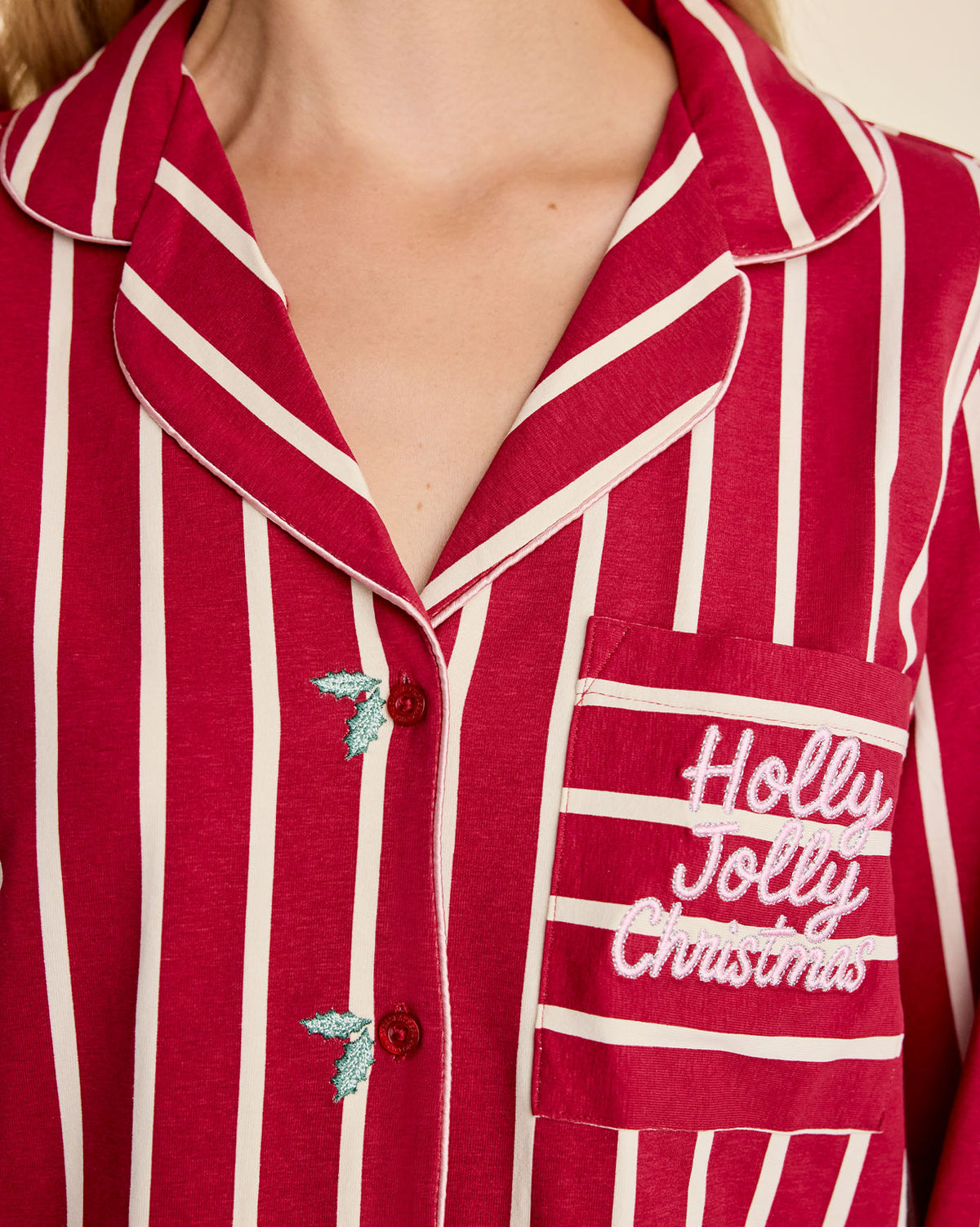 Organic Cotton Embroidered Holly Jolly Christmas Long Pyjama Set