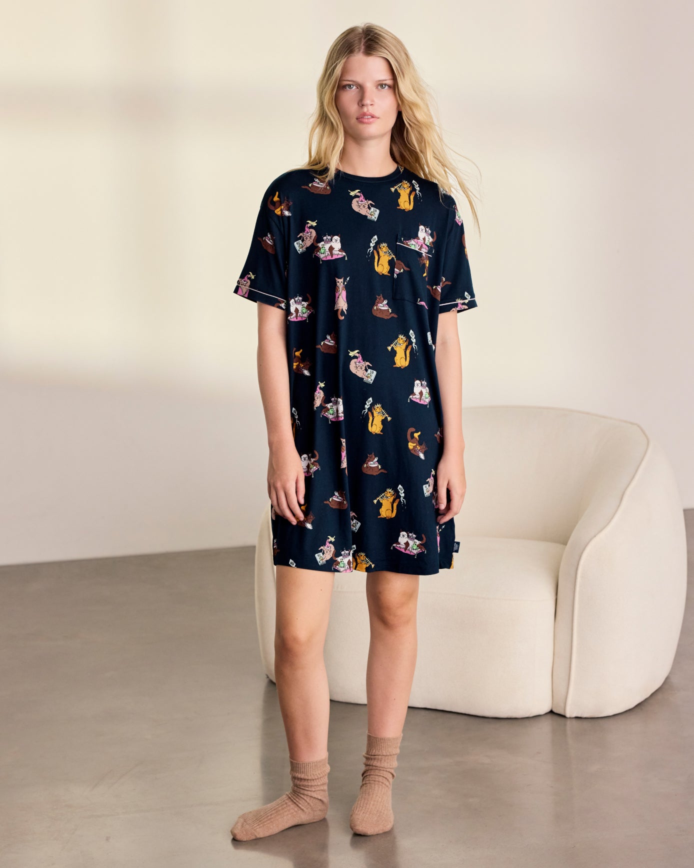 Princess Cats Print Nightshirt