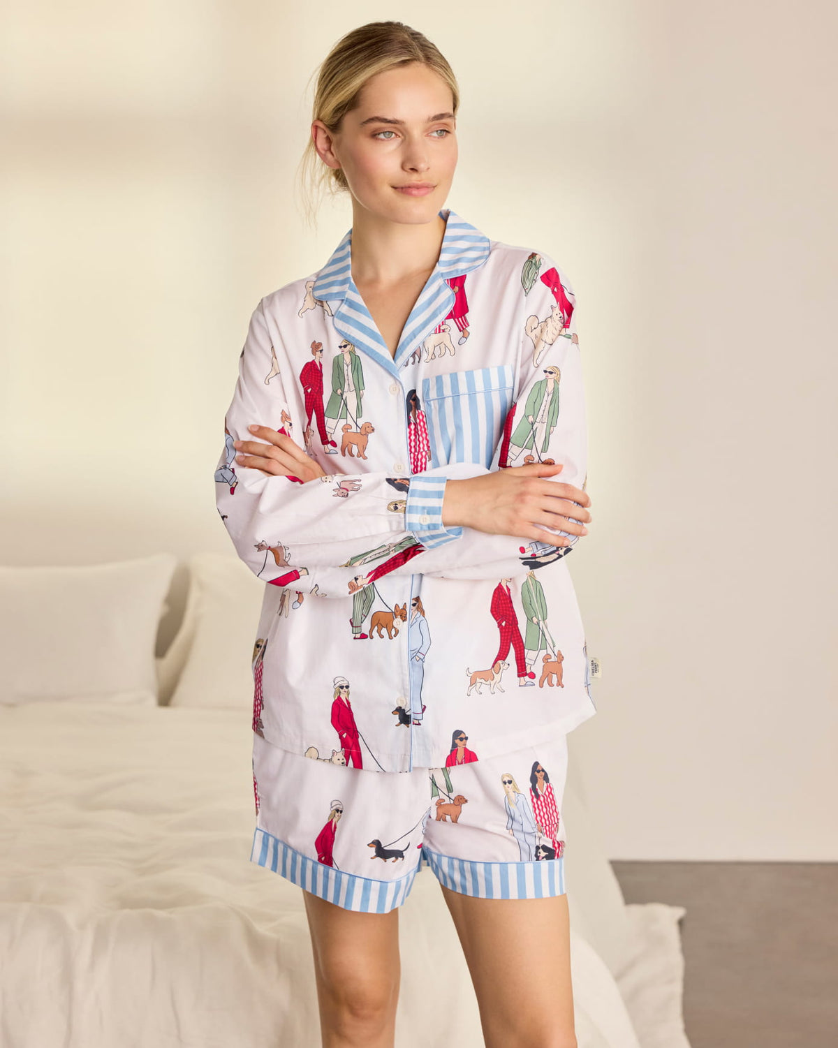 Organic Cotton Dog Walking Print Short Pyjama Set
