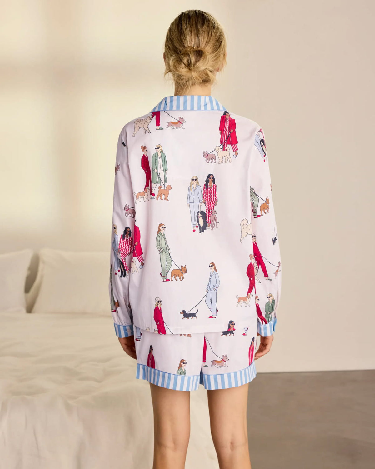 Organic Cotton Dog Walking Print Short Pyjama Set