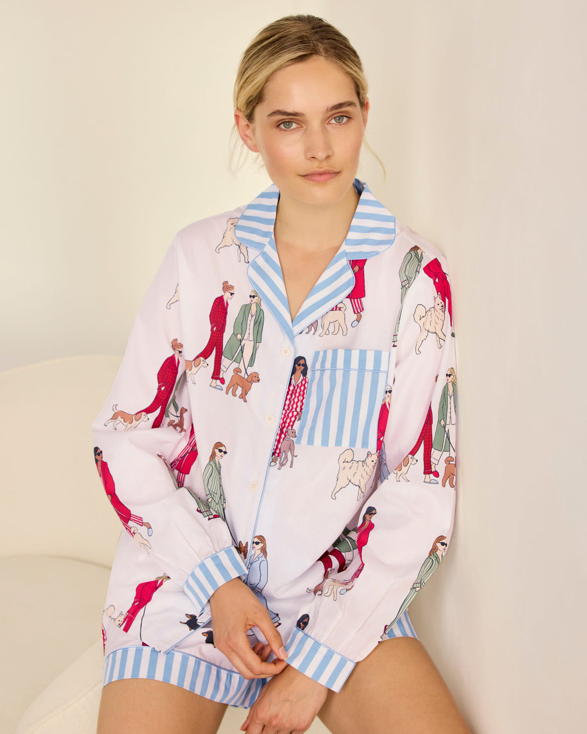 Organic Cotton Dog Walking Print Short Pyjama Set