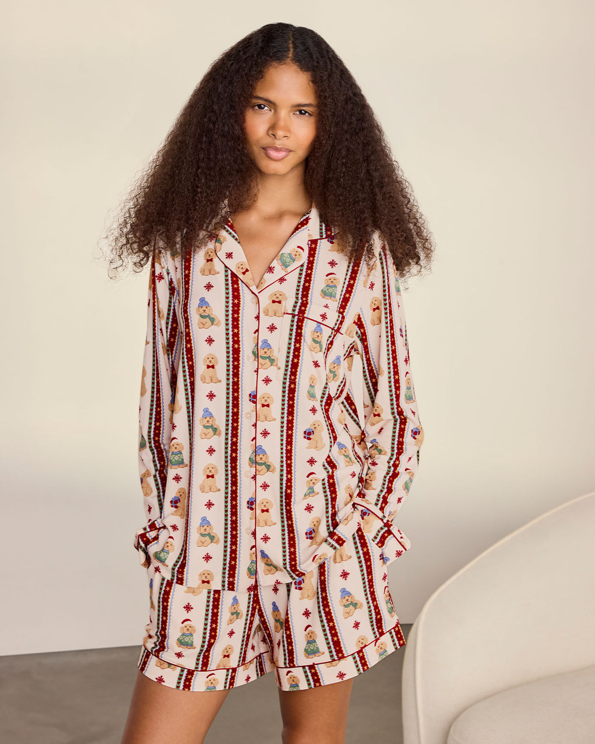 Christmas Chip the Cockapoo Stripe Print Short Pyjama Set