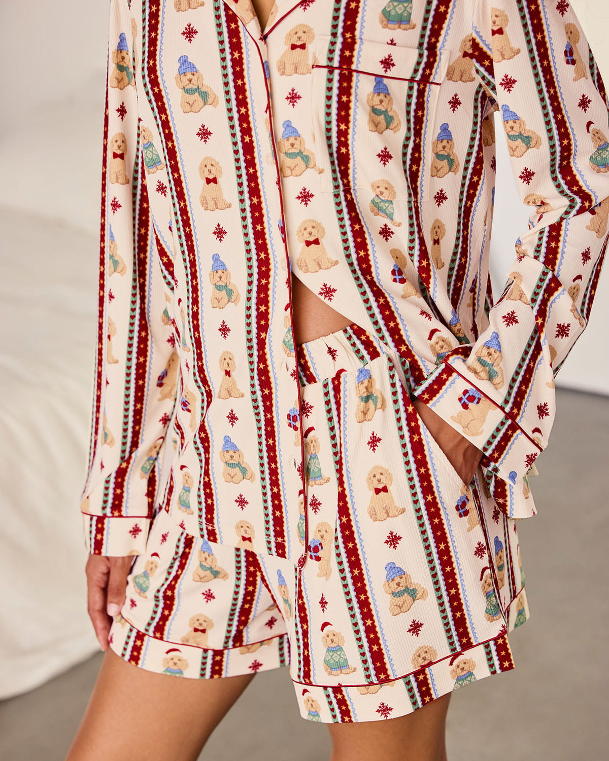 Christmas Chip the Cockapoo Stripe Print Short Pyjama Set