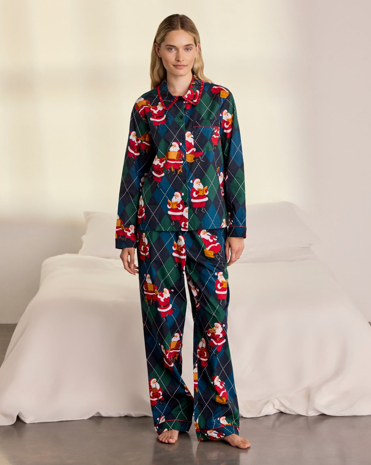 Organic Cotton Argyle Musical Santa Print Long Pyjama Set