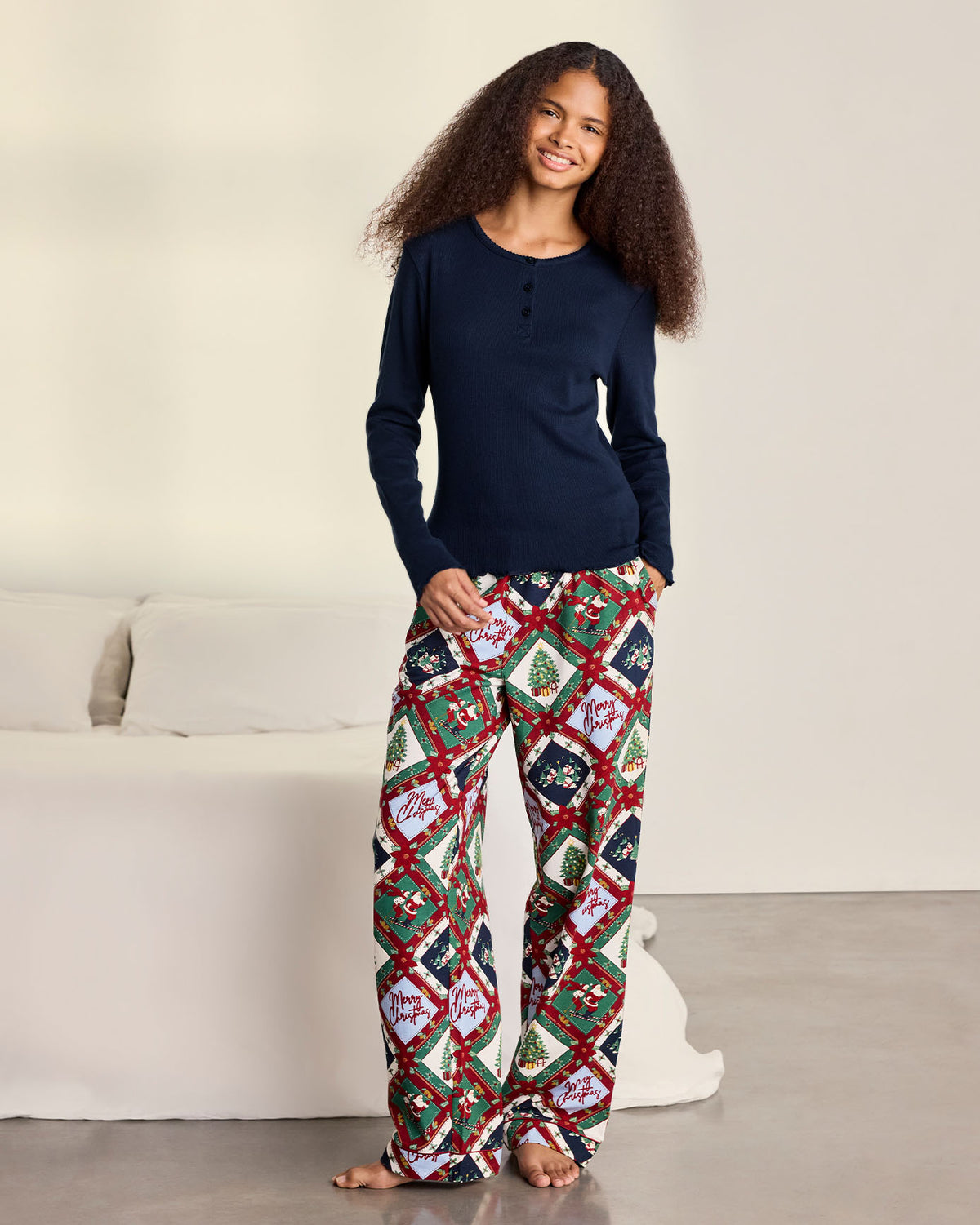 Organic Cotton Christmas Patchwork Print Long Pyjama Set