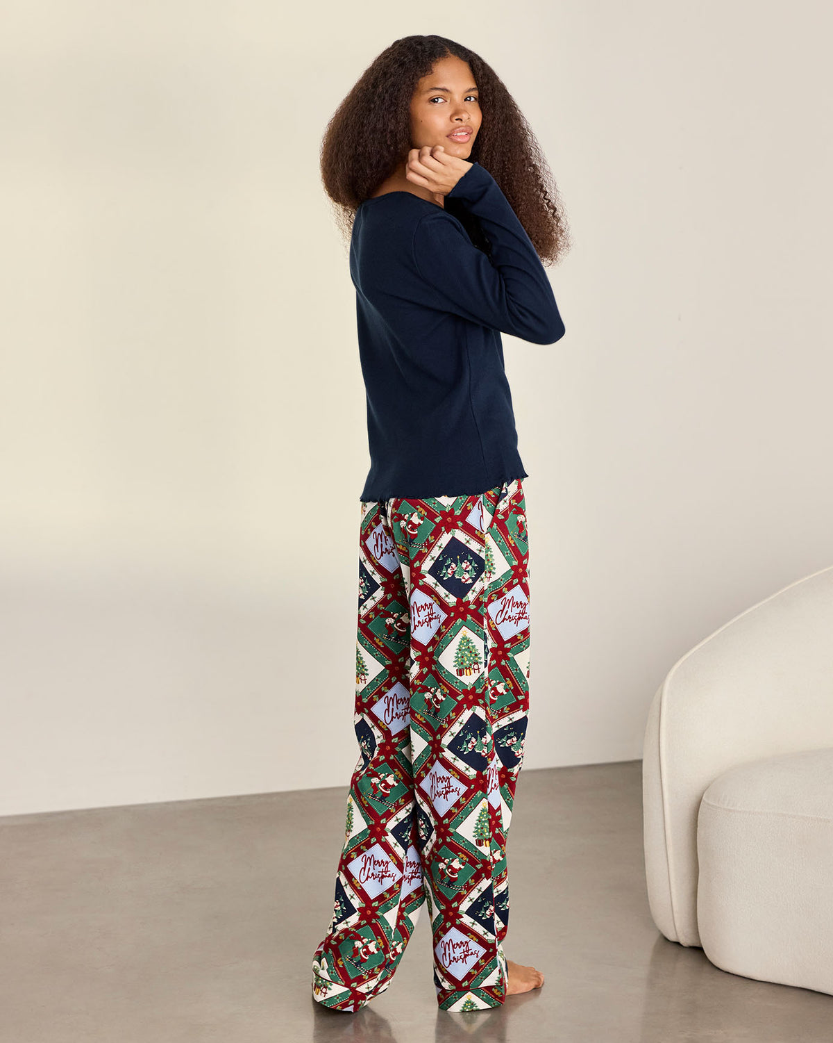 Organic Cotton Christmas Patchwork Print Long Pyjama Set