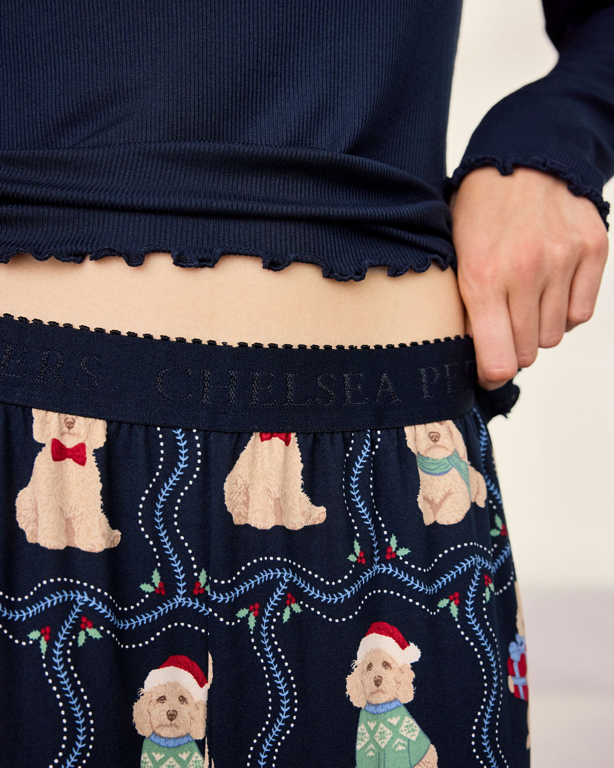Christmas Chip the Cockapoo Portraits Print Henley Long Pyjama Set