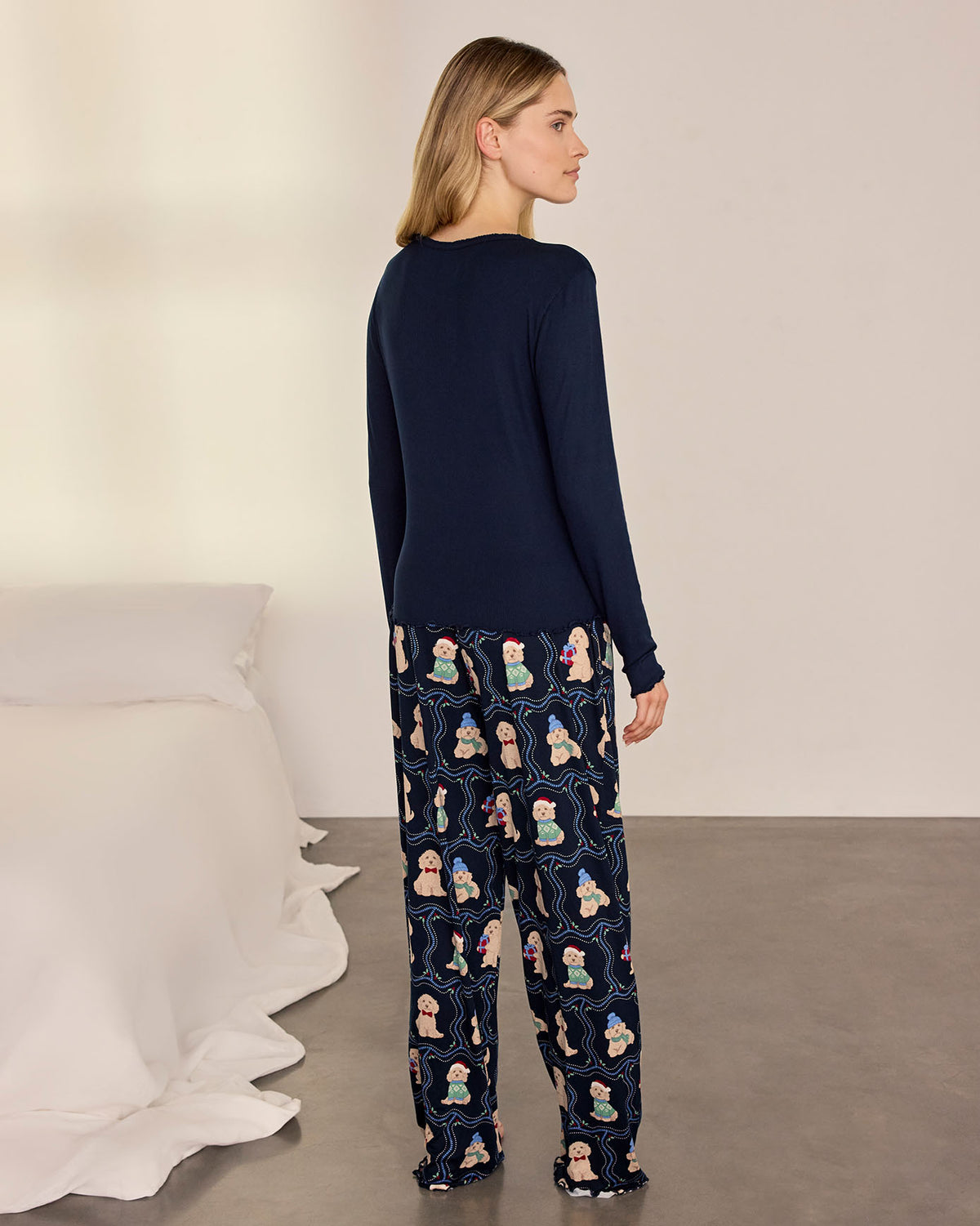Christmas Chip the Cockapoo Portraits Print Henley Long Pyjama Set