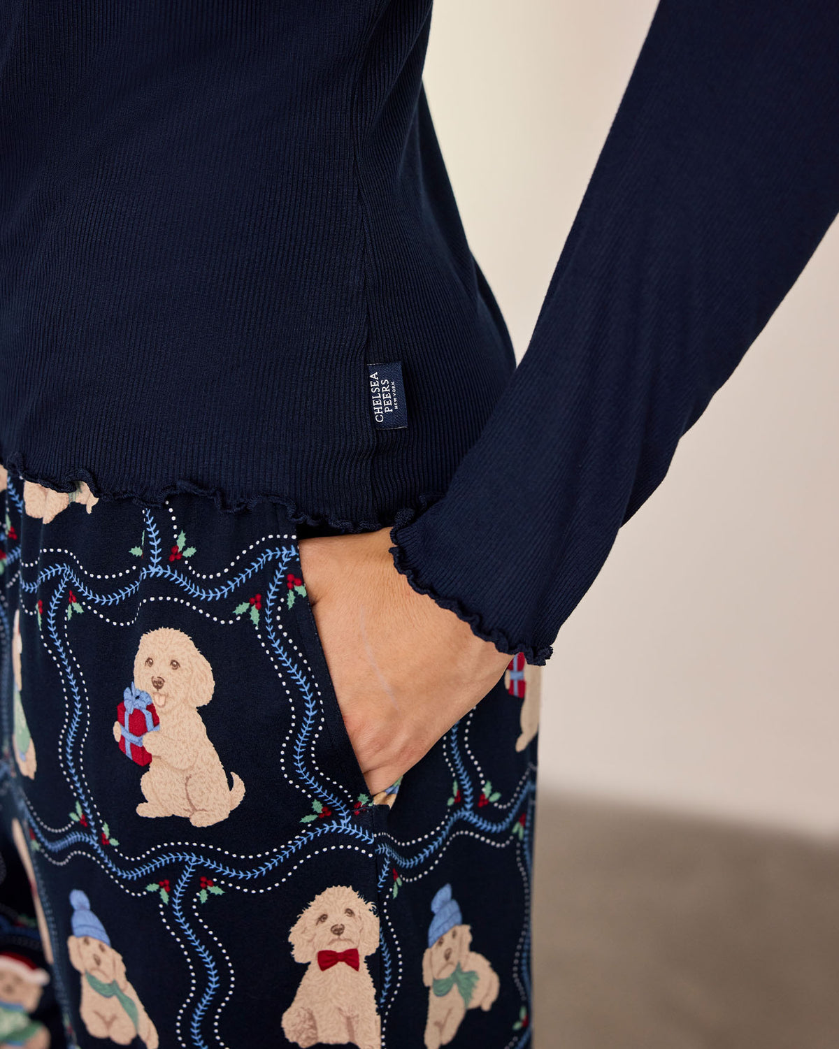Christmas Chip the Cockapoo Portraits Print Henley Long Pyjama Set