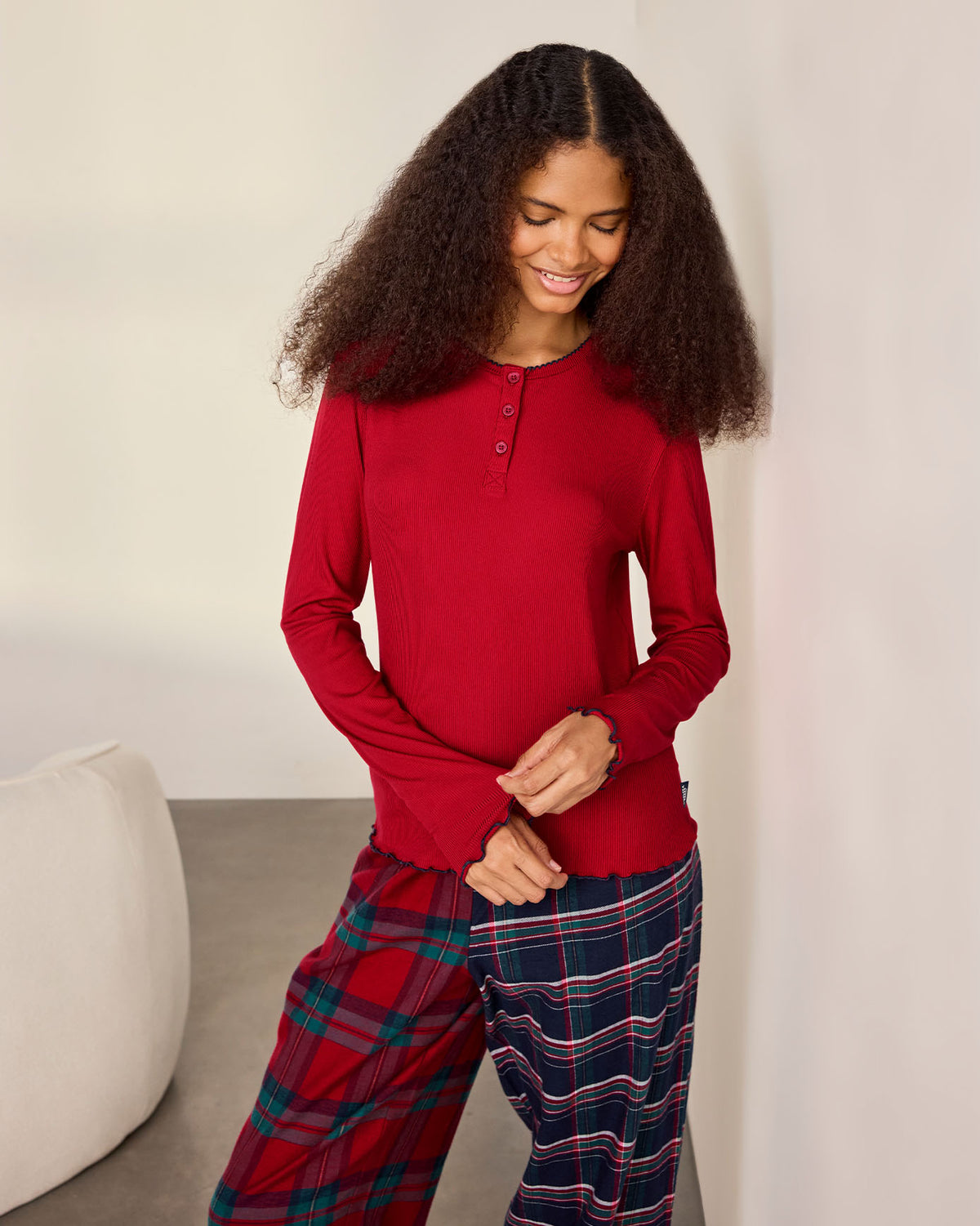 Organic Cotton Contrast Tartan Long Pyjama Set
