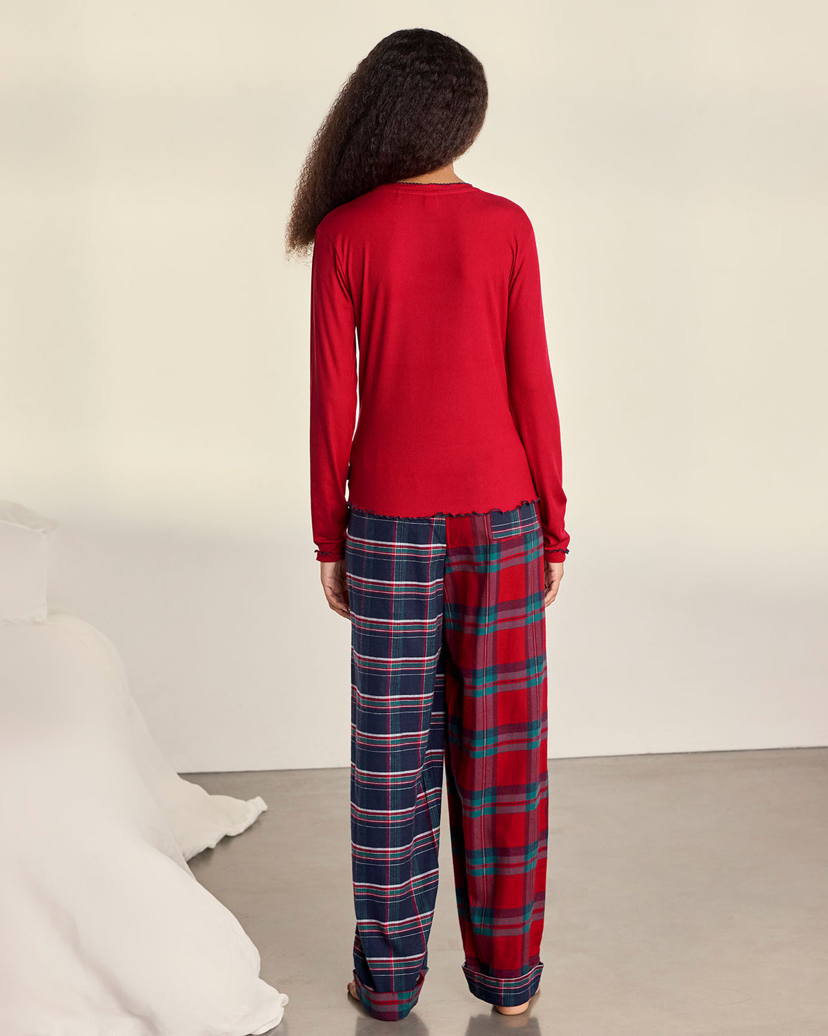 Organic Cotton Contrast Tartan Long Pyjama Set