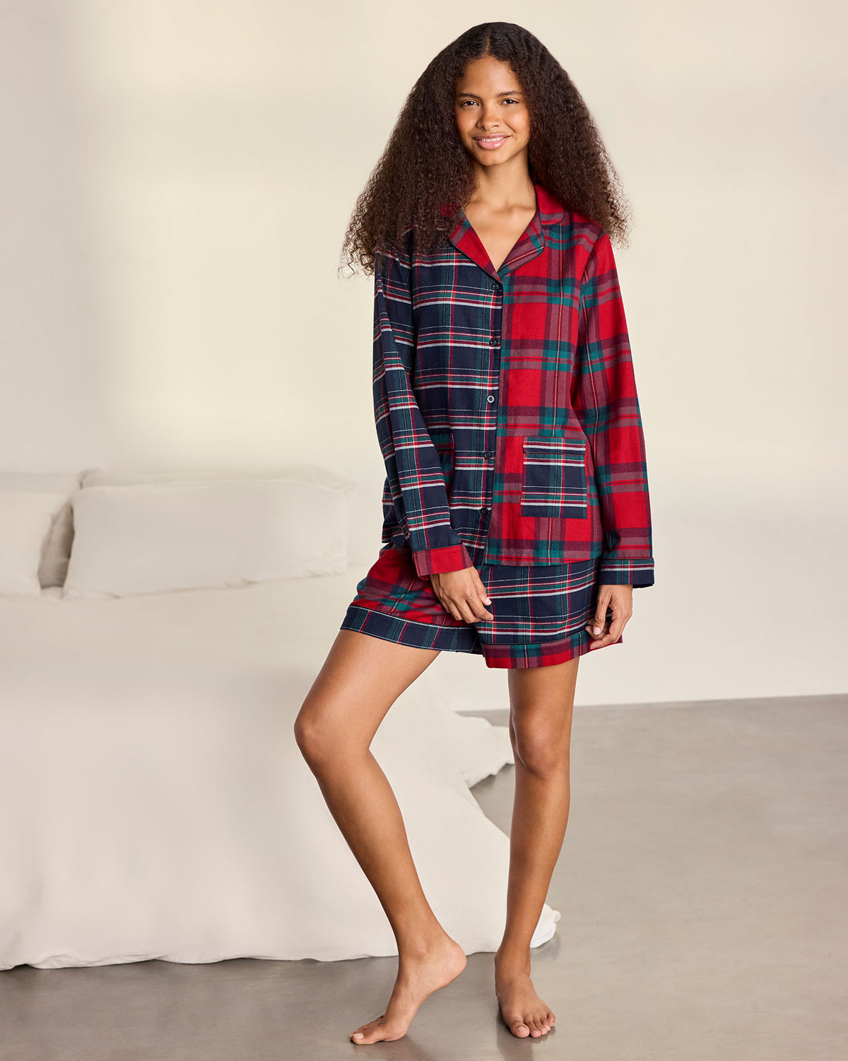 Organic Cotton Contrast Tartan Short Pyjama Set