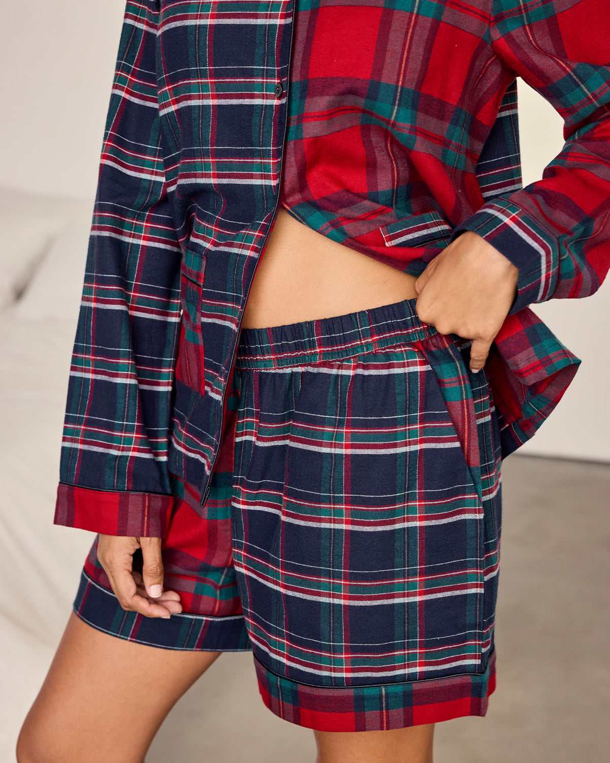 Organic Cotton Contrast Tartan Short Pyjama Set
