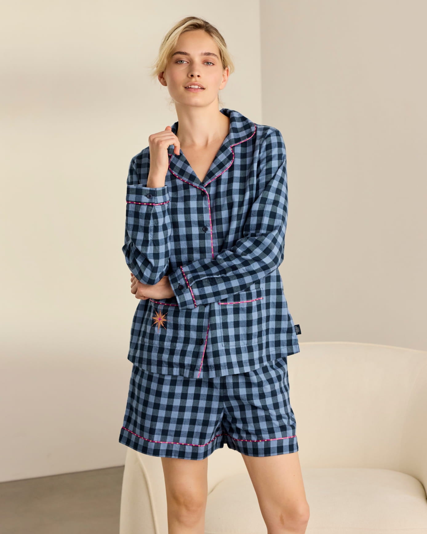 Organic Cotton Embroidered Gingham Under Your Spell Print Short Pyjama Set