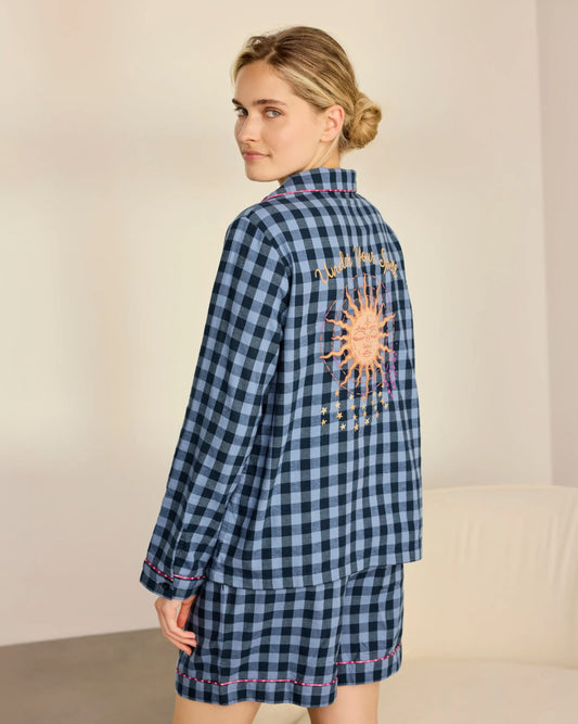 Organic Cotton Embroidered Gingham Under Your Spell Print Short Pyjama Set