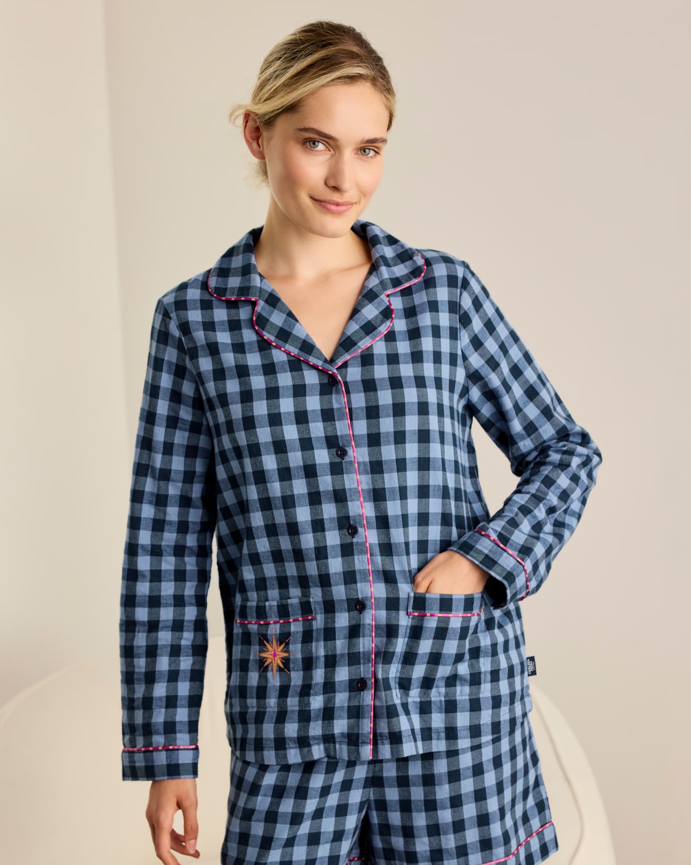Organic Cotton Embroidered Gingham Under Your Spell Print Short Pyjama Set
