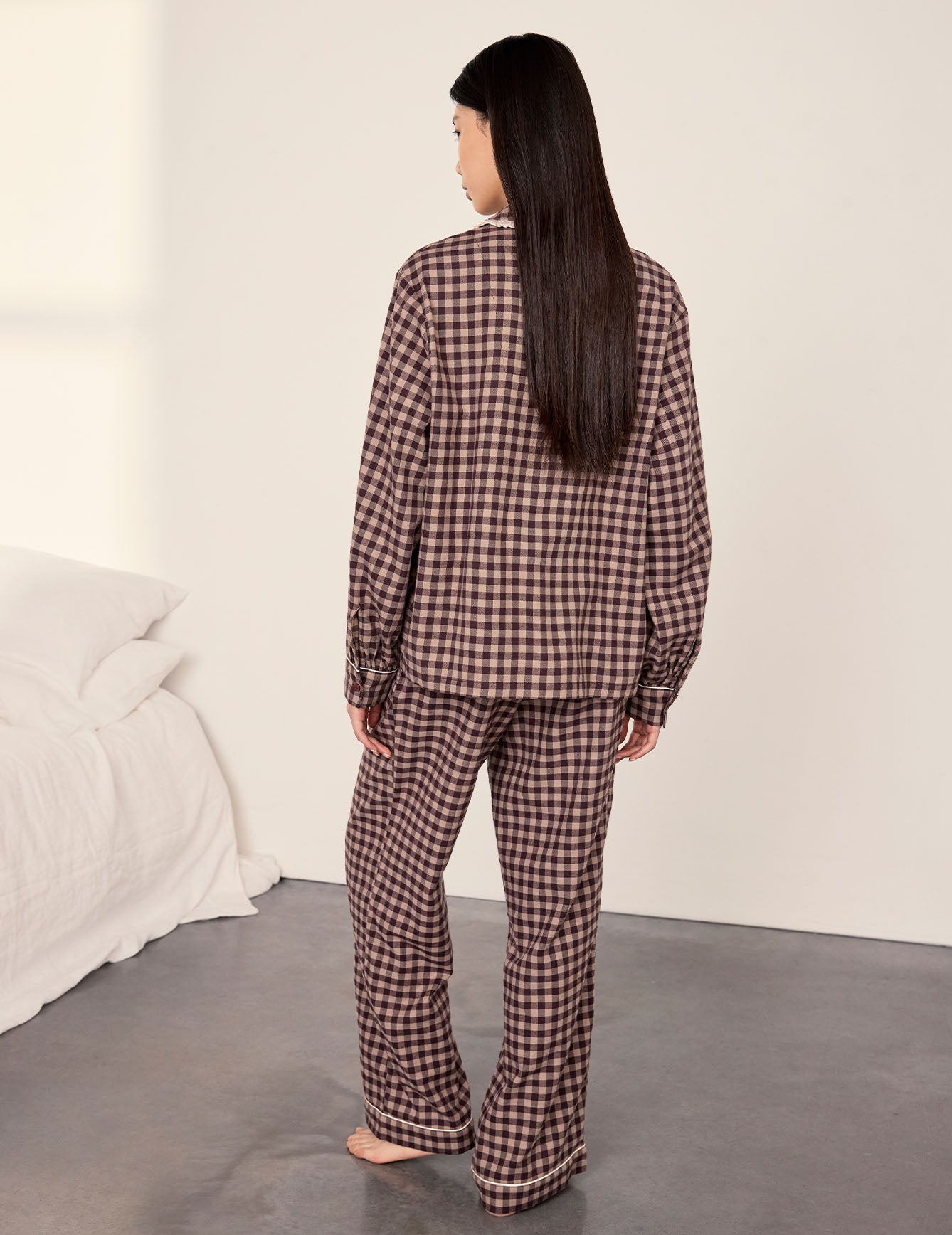 Petite Organic Cotton Embroidered Gingham Enchanted Dreams Long Pyjama Set