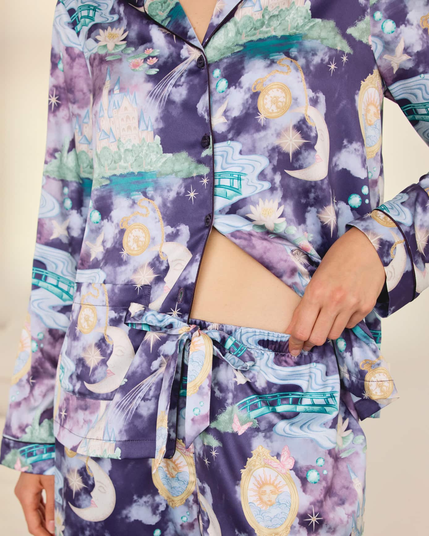 Satin Dreamscape Kingdom Print Long Pyjama Set