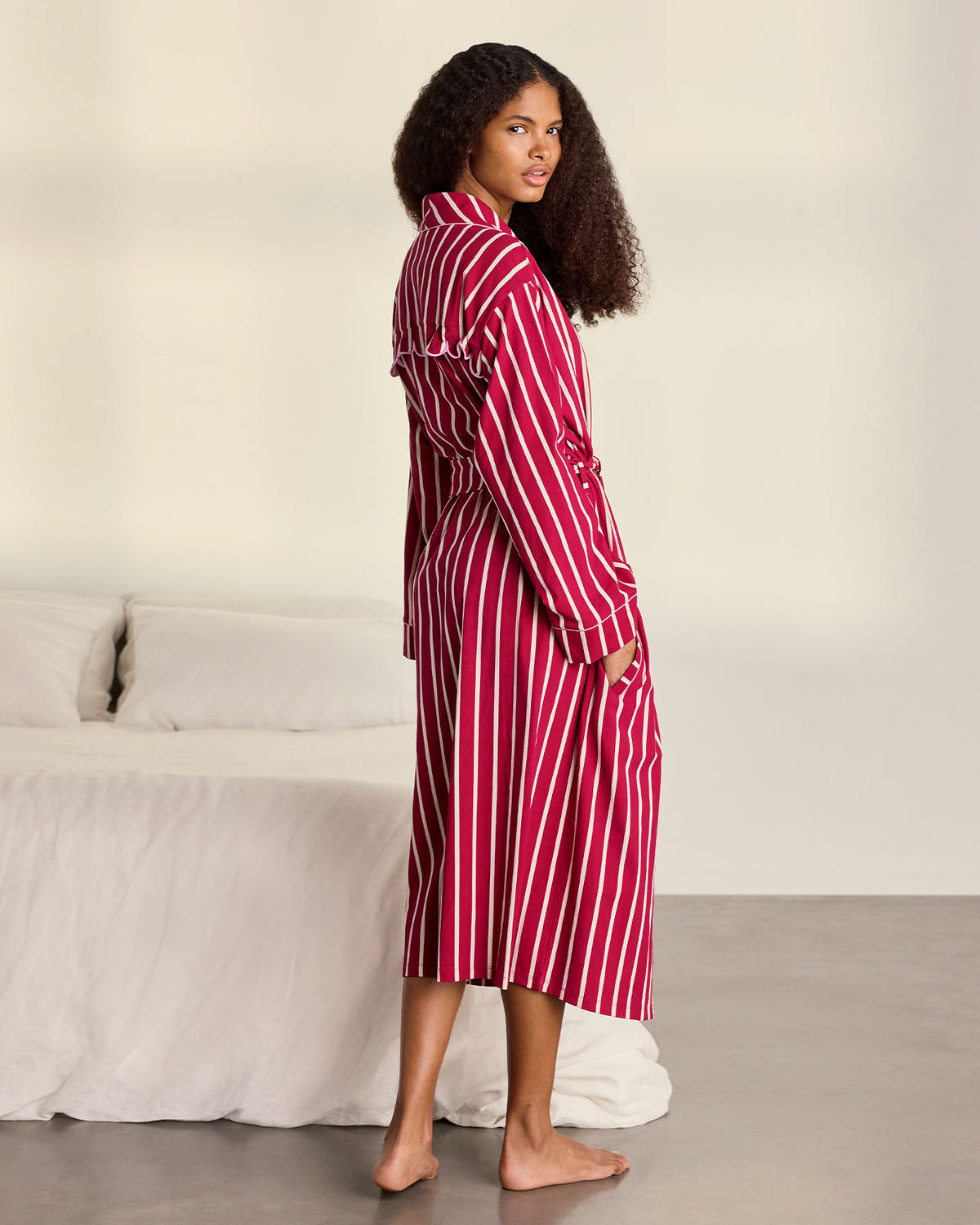 Organic Cotton Christmas Stripe Kimono Dressing Gown
