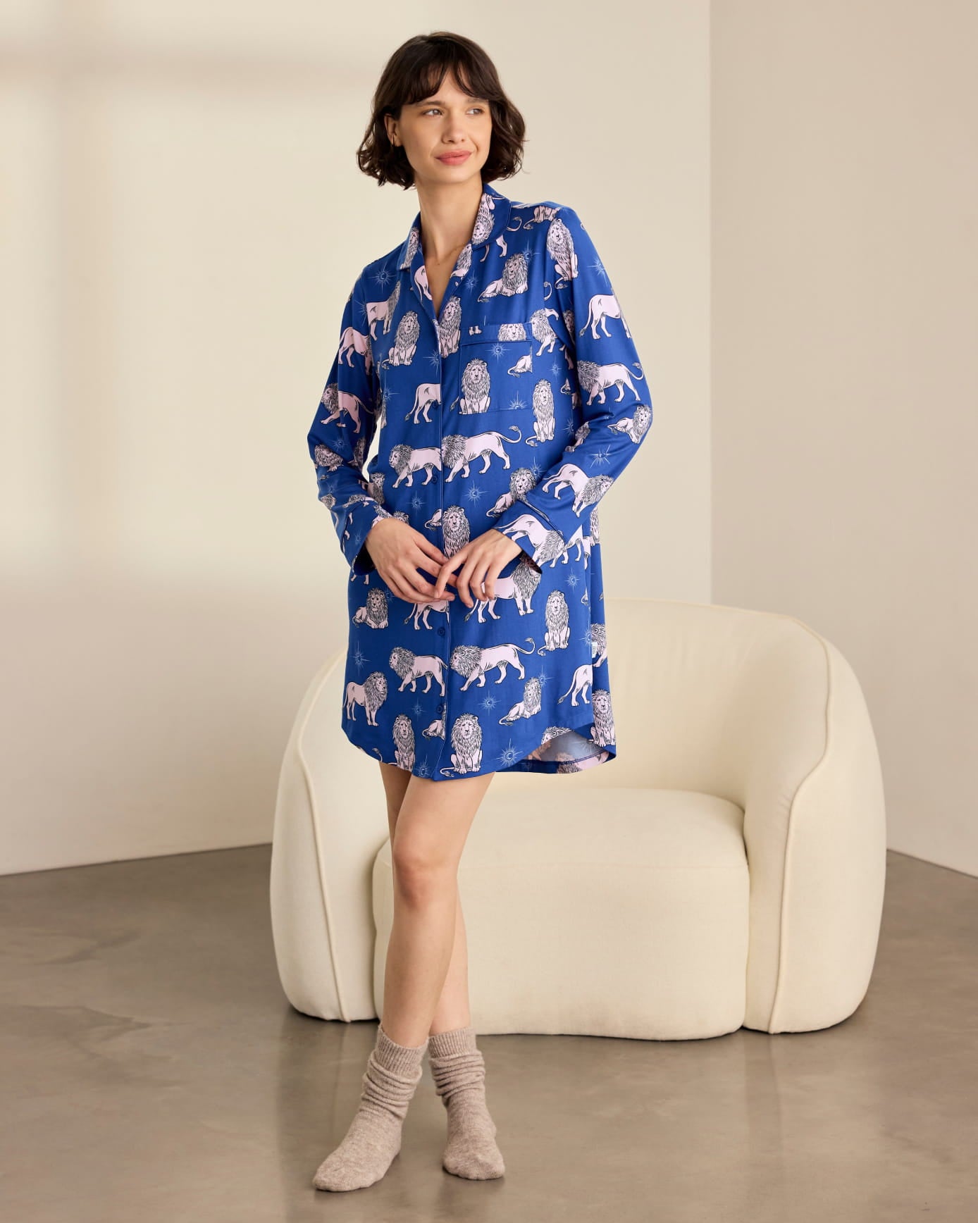 Moonlit Lion Print Nightshirt