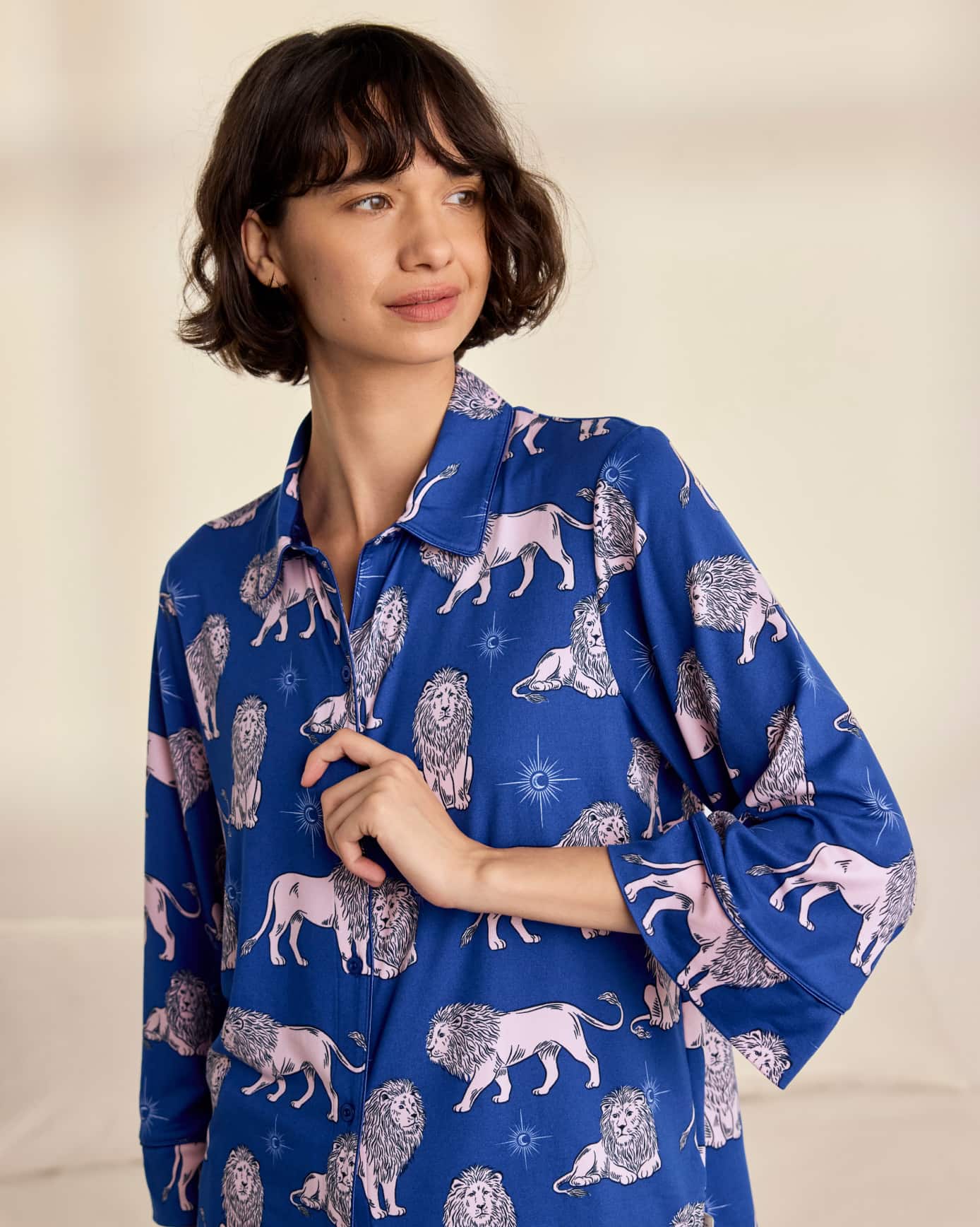 Petite Moonlit Lion Print Long Pyjama Set