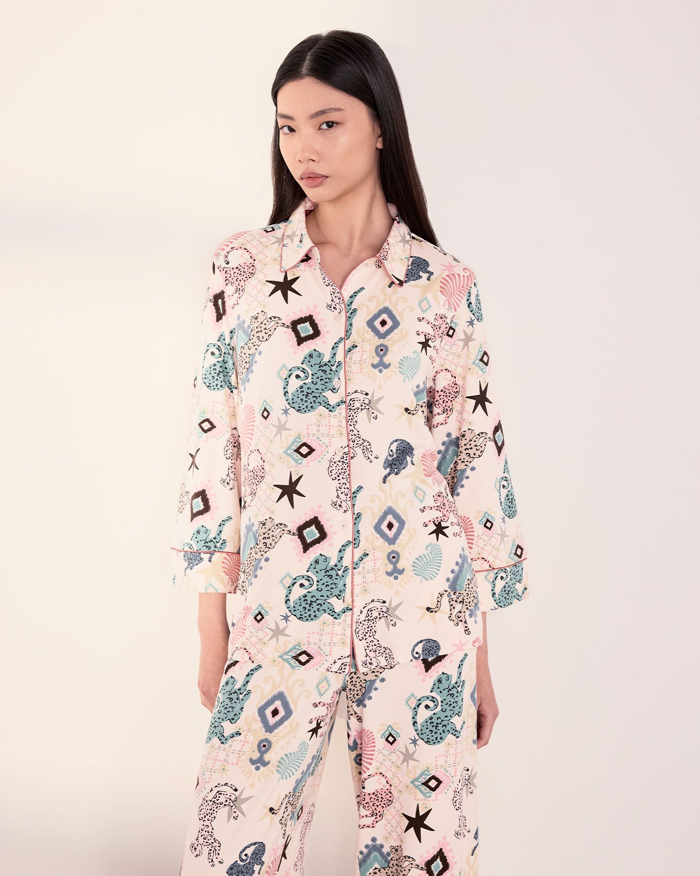 Bohemian Leopard Print Long Pyjama Set