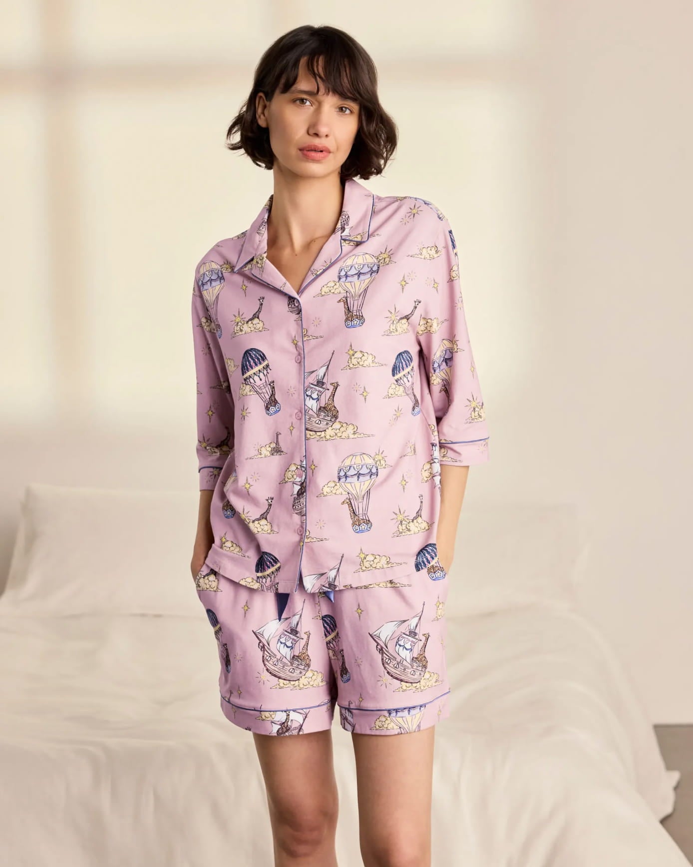 Organic Cotton Giraffe Cloudhopper Print Short Pyjama Set