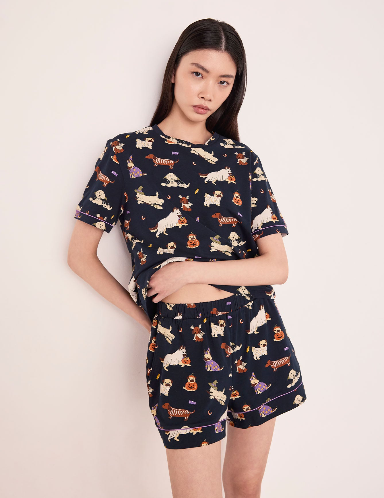 Organic Cotton Halloween Dogs Print Short Pyjama Set