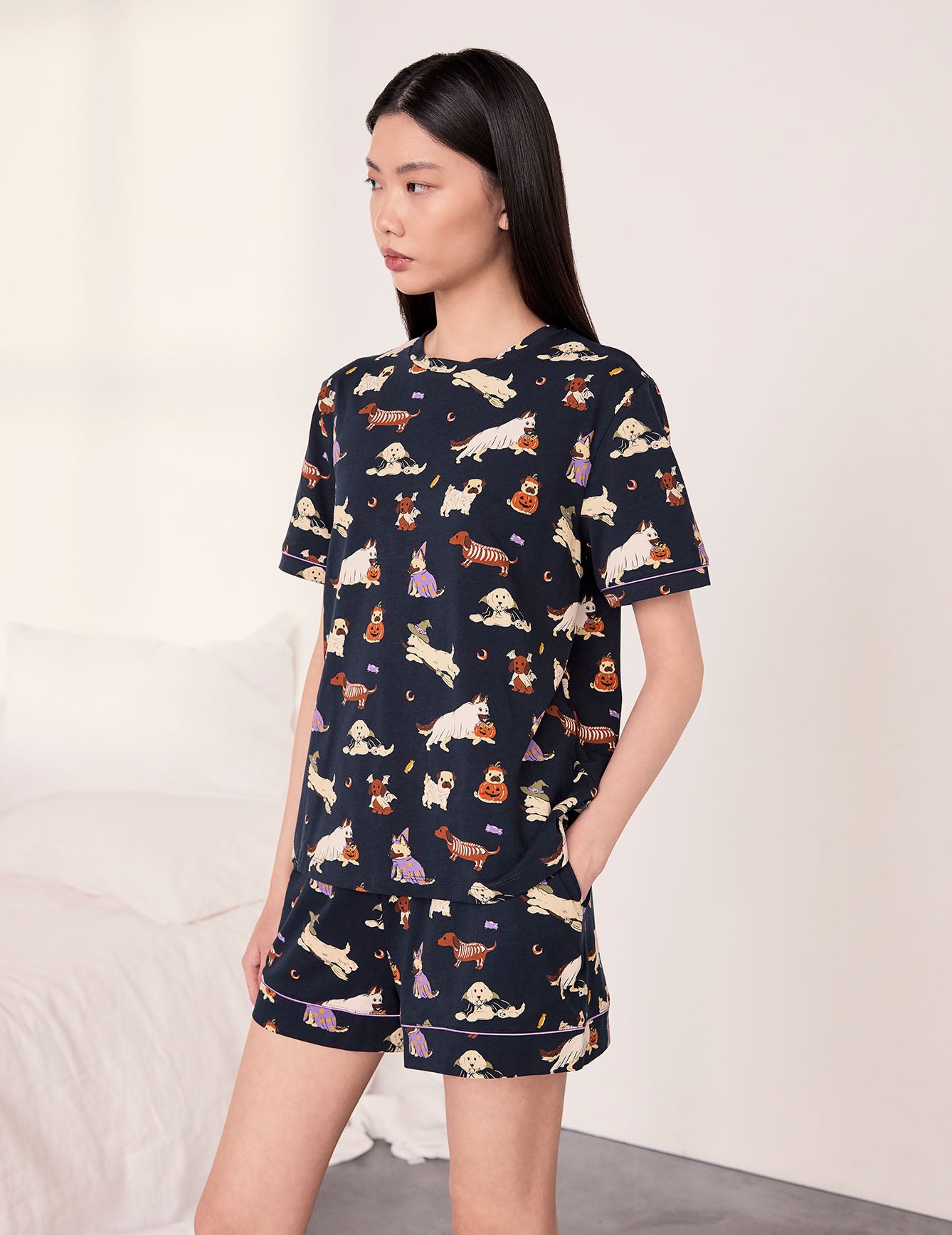 Organic Cotton Halloween Dogs Print Short Pyjama Set