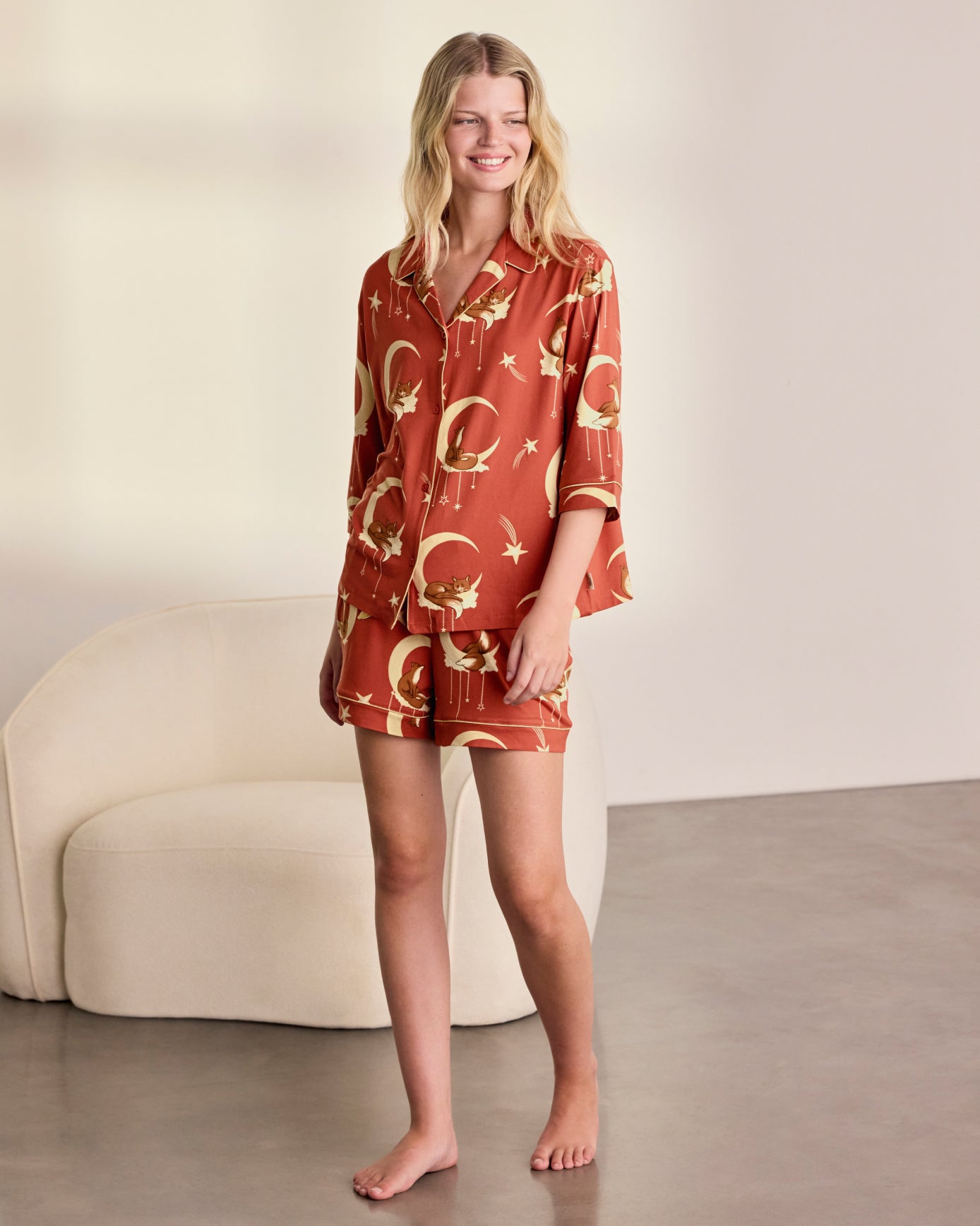 Lunar Foxes Print Short Pyjama Set
