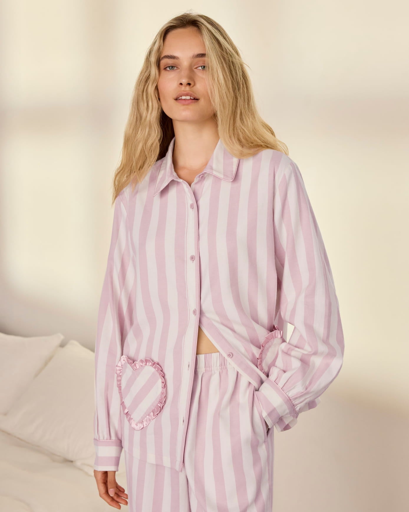 Organic Cotton Ruffle Heart Stripe Long Pyjama Set